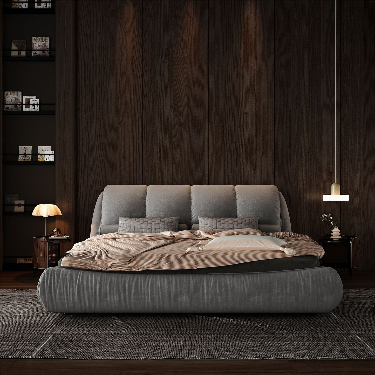 Luxury Upholstered Platform Bed With Oversized Padded Backrest And Solid Wood Frame Home Essentials