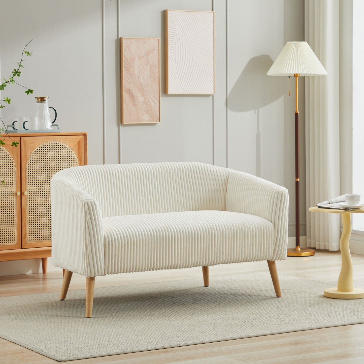 Modern Loveseat Couch Sofa With Corduroy Upholstery, 2 Seat