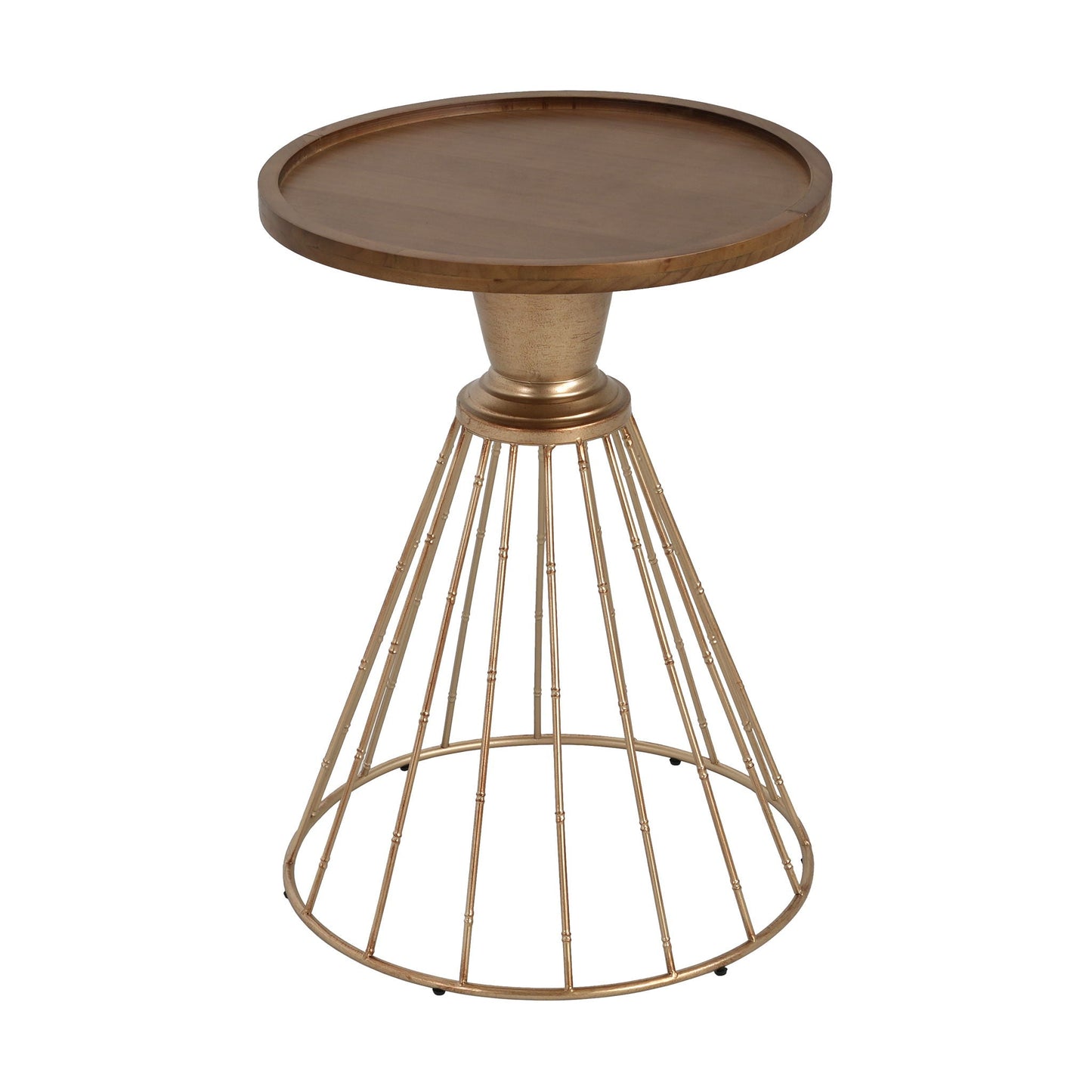 Hollow - Edge Retro Art Pine Side Table With Antique And Natural Color, Iron And Pine Construction - Antique Gold / Natural Noble House