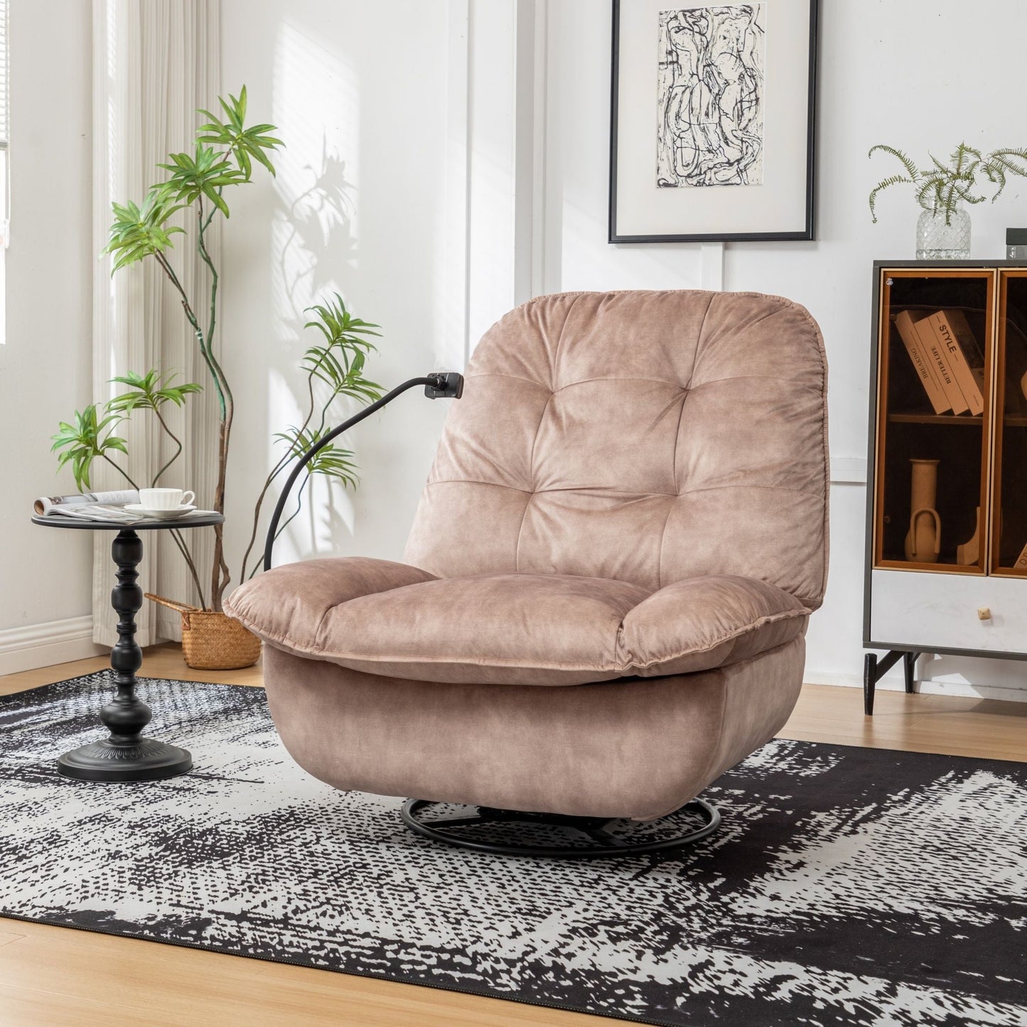 Modern Swivel Gliding Recliner Chair With Rocking Function And Phone Holder, Large Comfortable Home Essentials