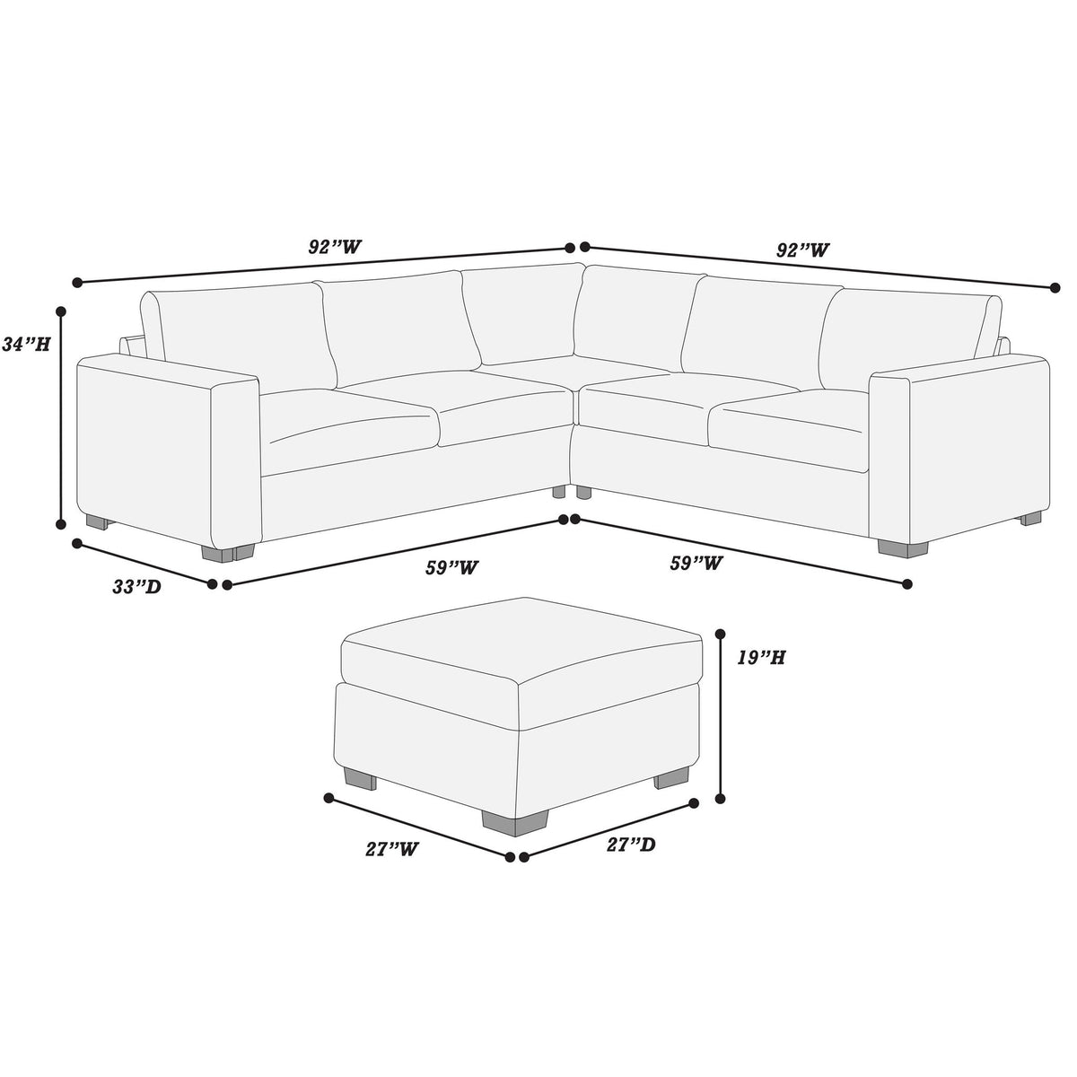 Contemporary Sectional Set With Ottoman Home Essentials