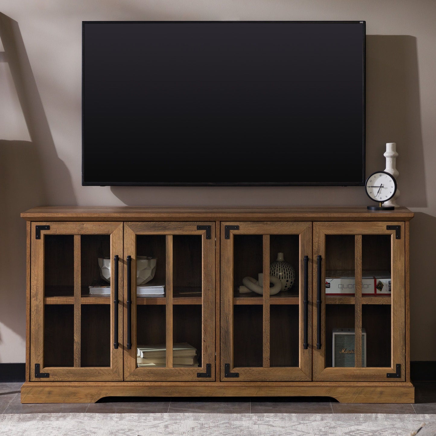 Modern Farmhouse Two Tone Windowpane Glass Door TV Stand For TVs Up To 65" Walker Edison