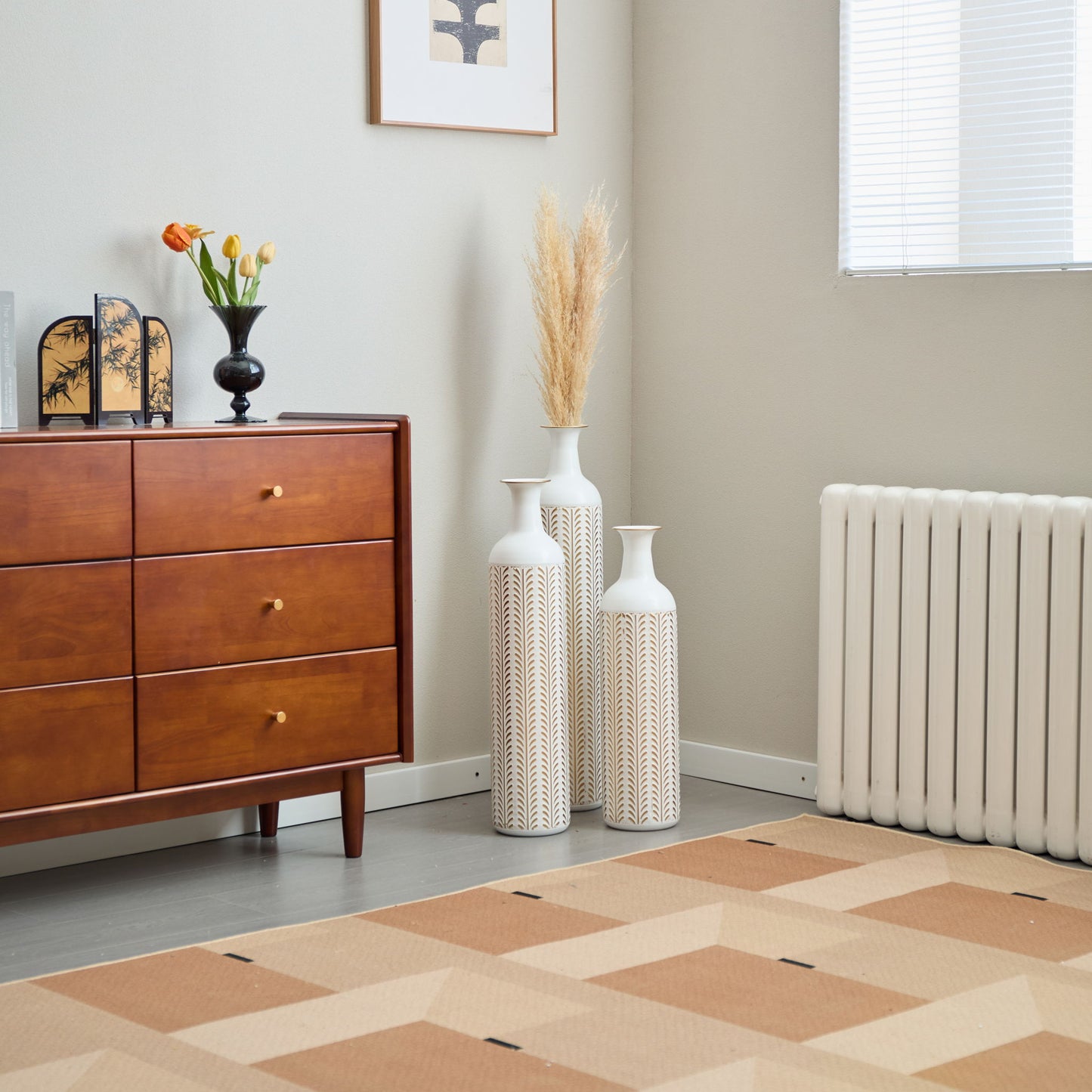 Floor Metal Vase Modern Style Decoration Home Metal Vase 3 Piece Set Gorgeous Home Decoration Large Glazed Metal Vase - Gold / White Daily Nest