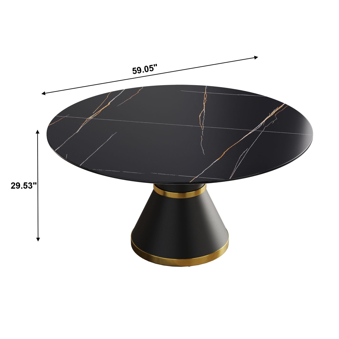 59.05" Modern Artificial Stone Round Black Carbon Steel Base Dining Table, Can Accommodate 6 People - Black Home Essentials