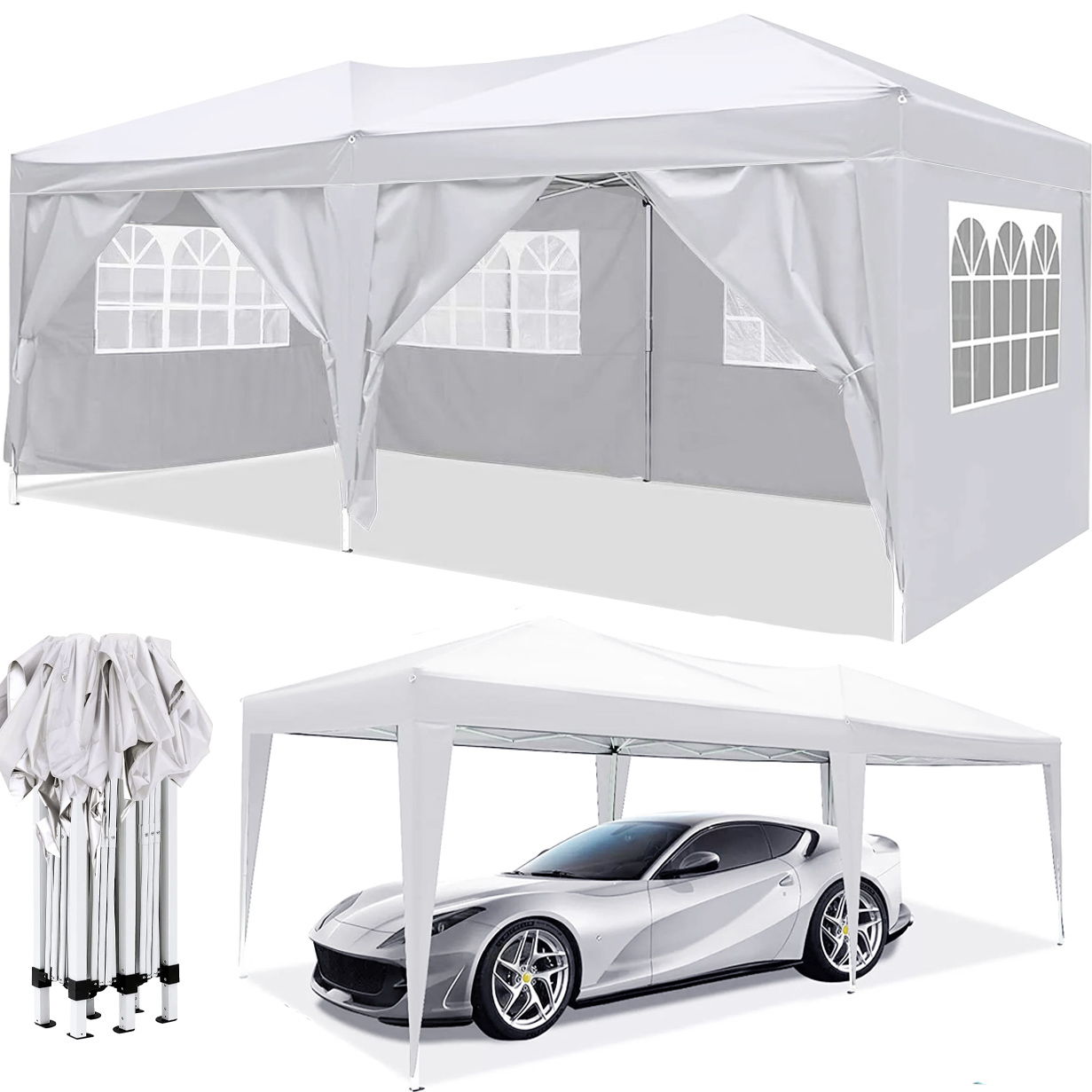 10'X20' Ez Pop Up Canopy Outdoor Portable Party Folding Tent With 6 Removable Sidewalls + Carry Bag + 4 Pieces Weight Bag Home Essentials