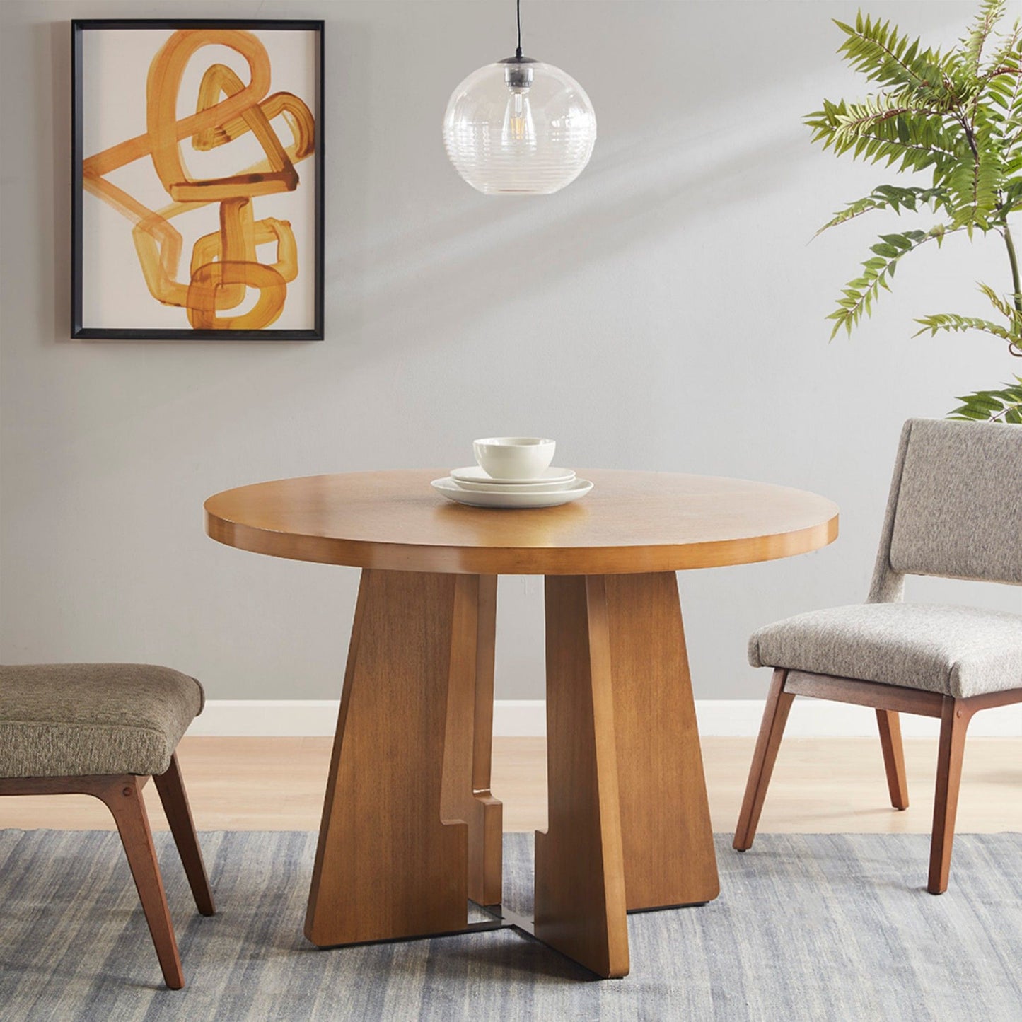 Modern Round Dining Table With Pecan Wood Veneer - Walnut JLA