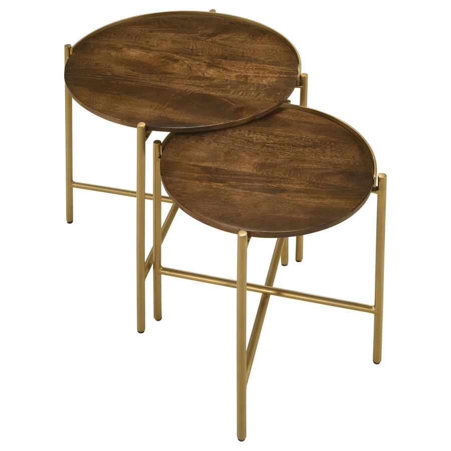 Malka - 2 Piece Round Wood Nesting Table - Dark Brown And Gold Coaster Fine Furniture