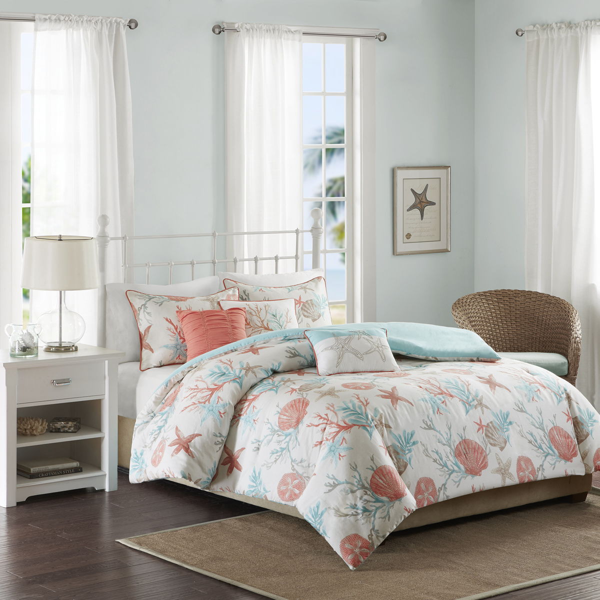 Pebble Beach - King 6 Piece Duvet Cover Set - Coral Madison Park