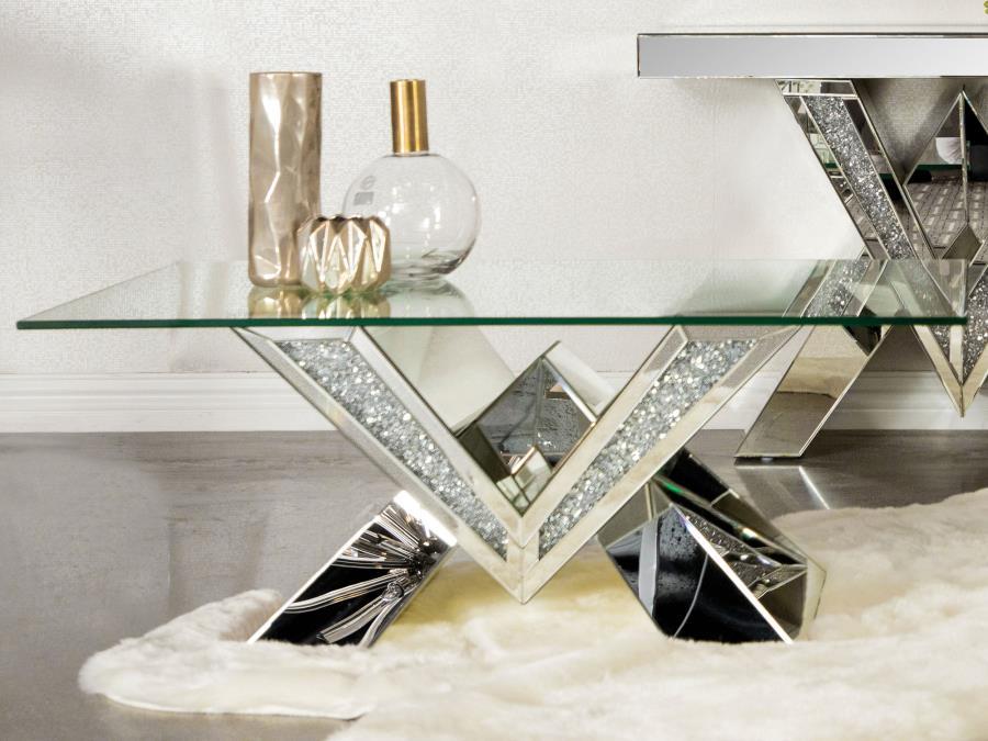 Taffeta - Glass Top Mirrored Acrylic Table CoasterElevations