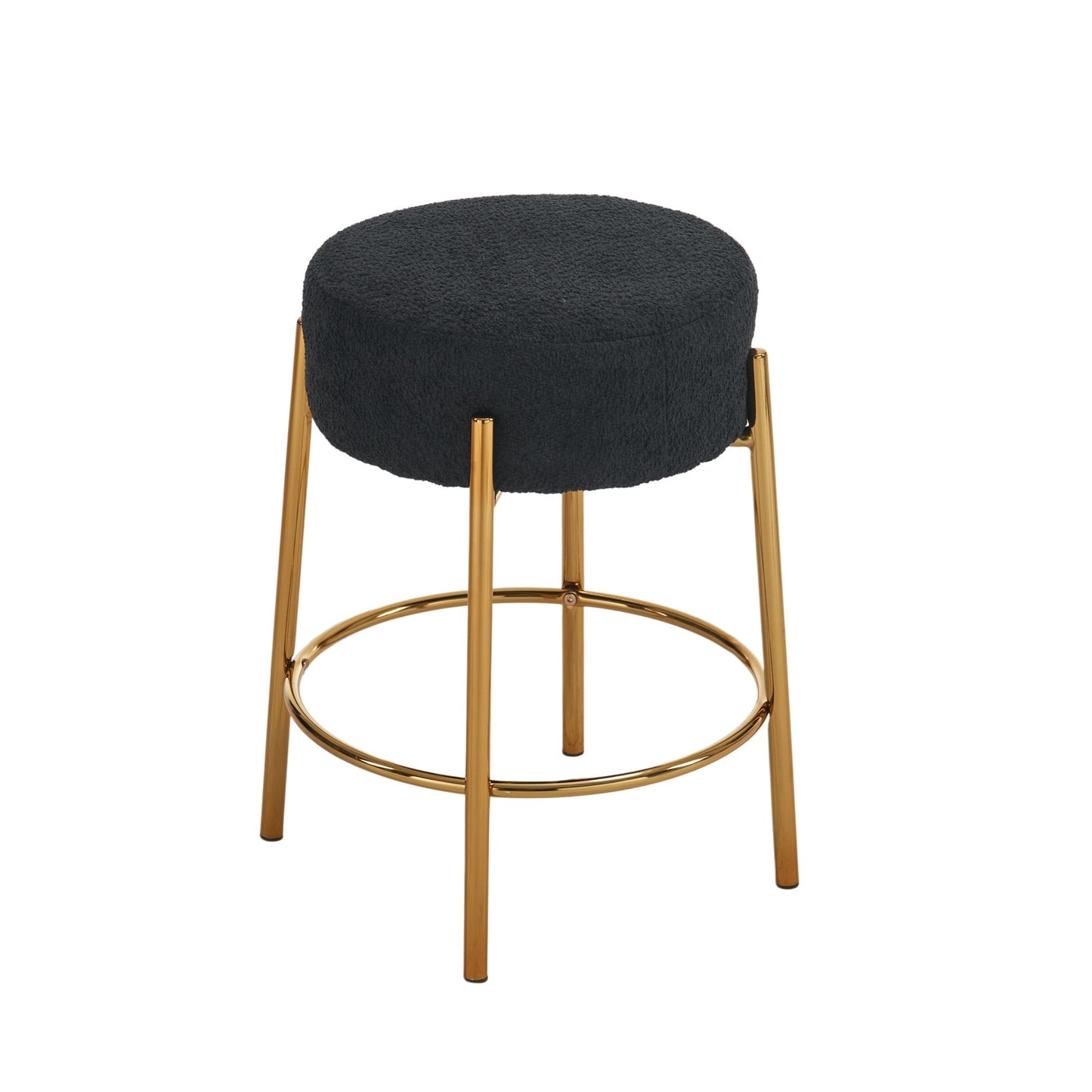 Round Bar Stools (Set of 2), Contemporary Upholstered Dining Stools For Kitchens, Coffee Shops And Bar Stores - Gold Legs Home Essentials