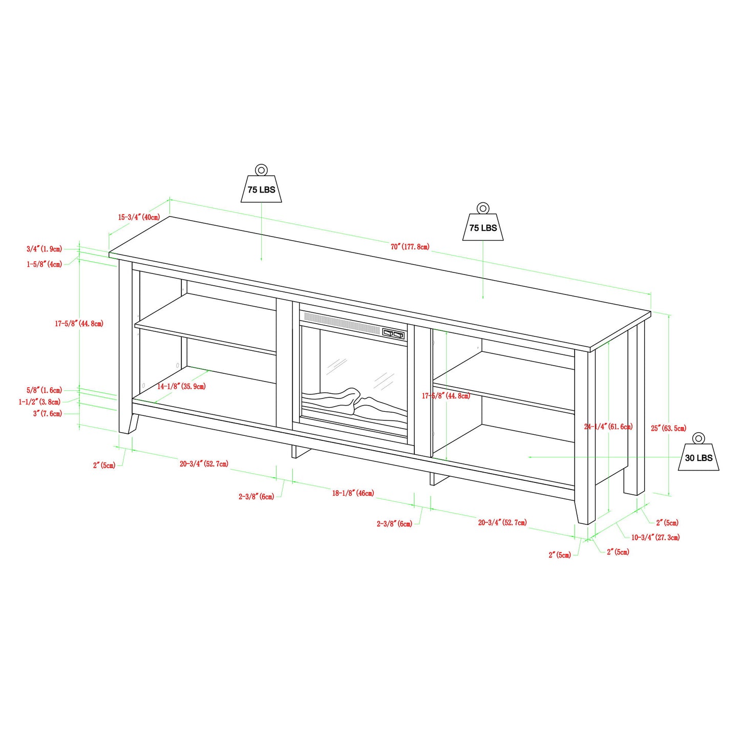 Modern Transitional 3 Shelf Open Storage 70" TV Stand For 80" TVs Walker Edison