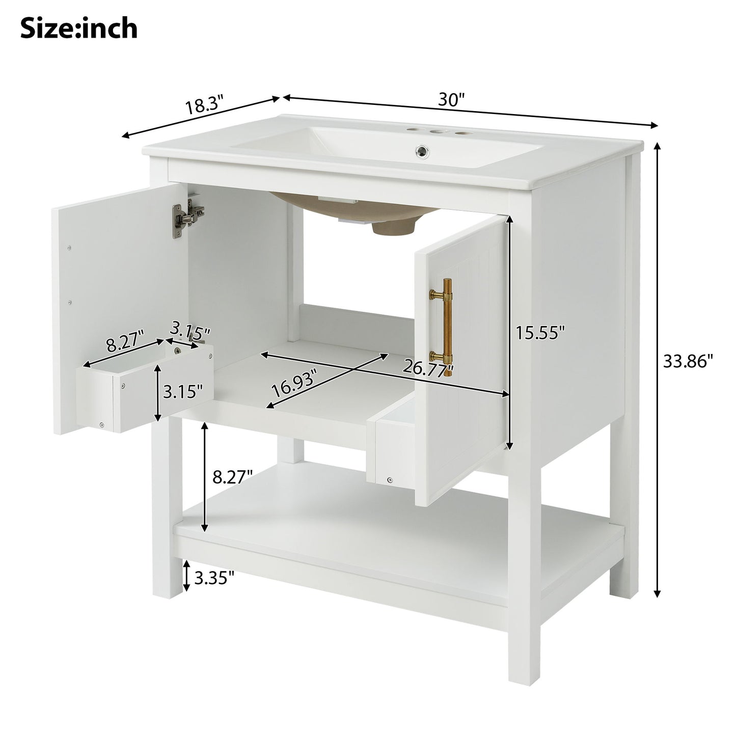 Elegant Bathroom Vanity With Ceramic Sink And Versatile Storage Hearth and Haven