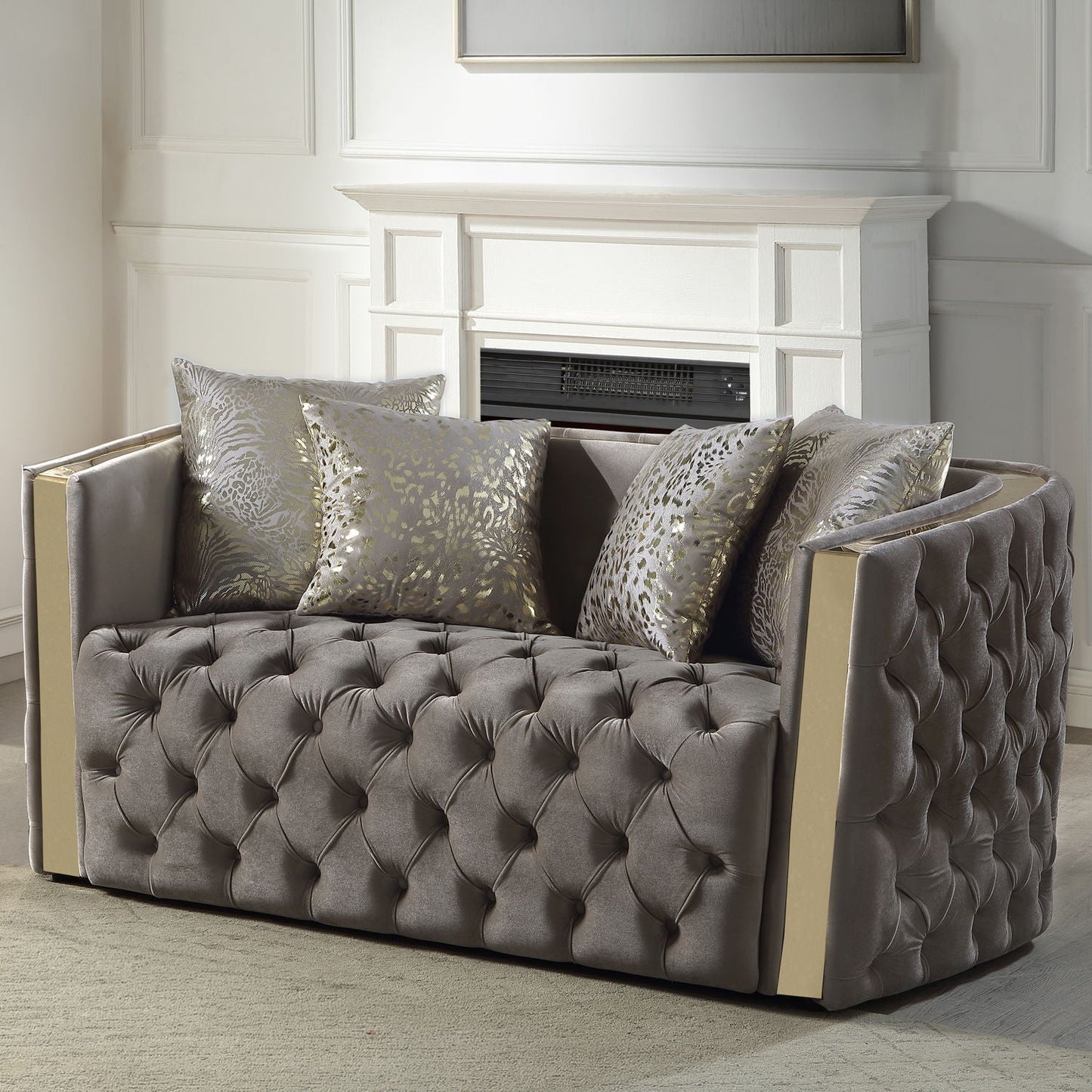 Naomi - Button Tufted Loveseat - Taupe Matrix Furniture Group