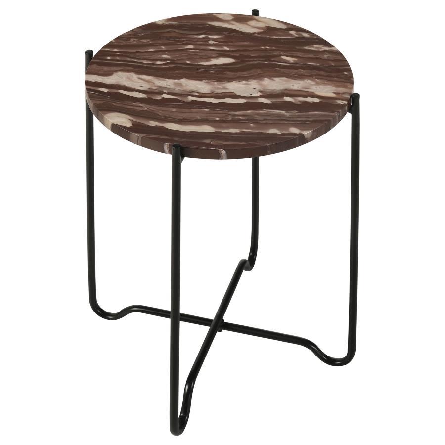 Latifa - Round Marble Top Accent Side Table - Red And Black CoasterEssence