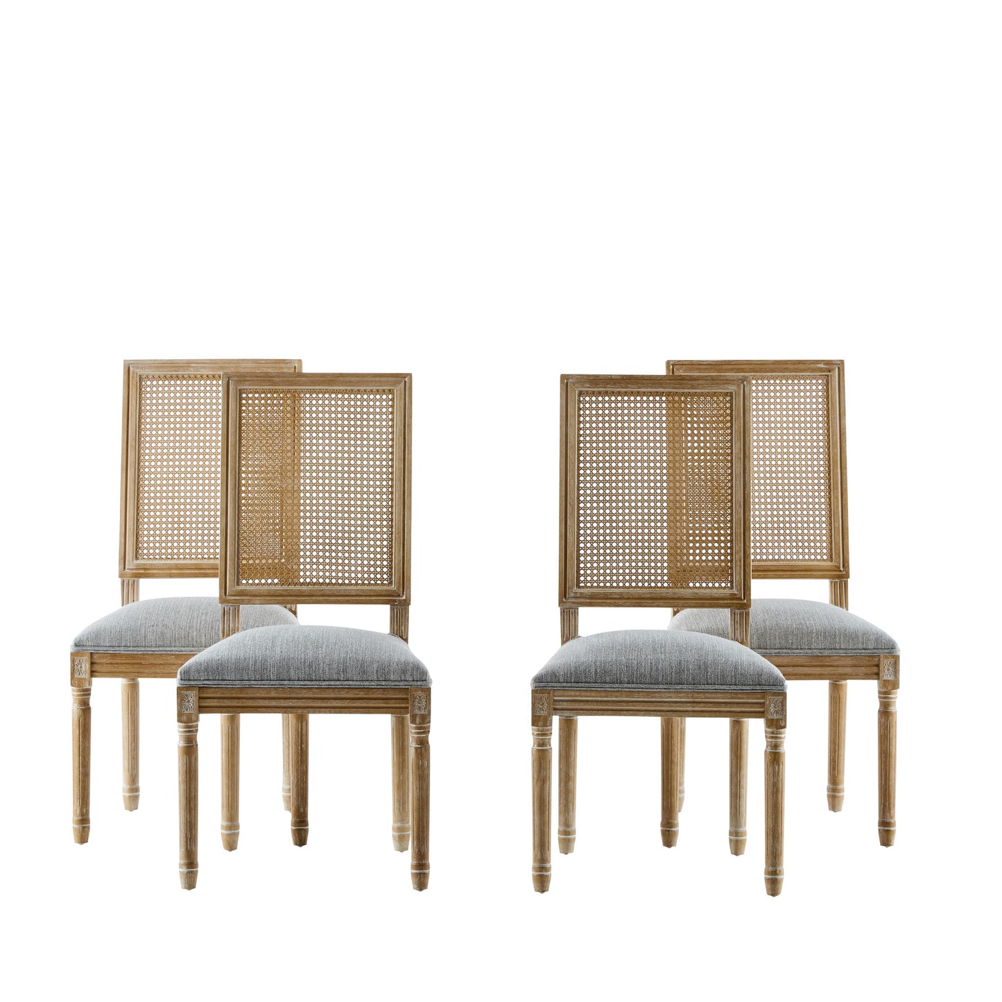 French Country Dining Chair With Rectangular Cane Backrest And Smooth Upholstered Seating Noble House