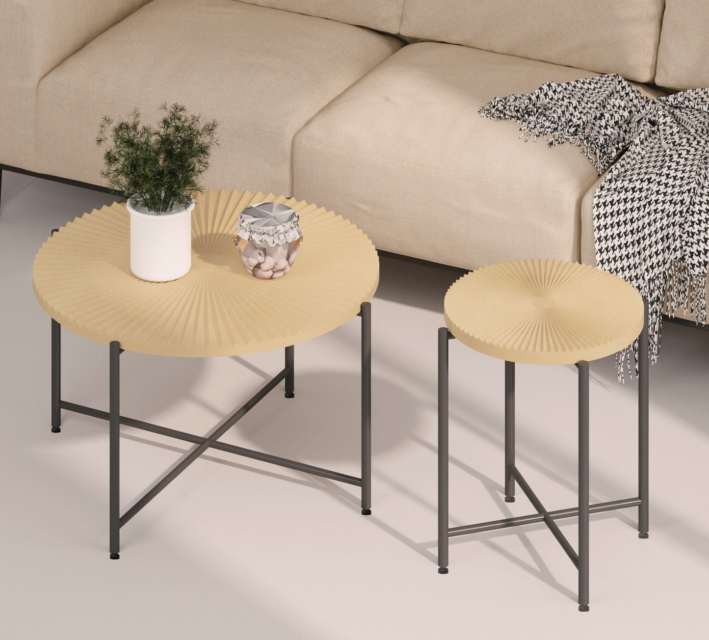 Radial - Pattern Coffee And End Table Set Waterproof Cover, Distressed Cylindrical Design (Set of 2) US Pride