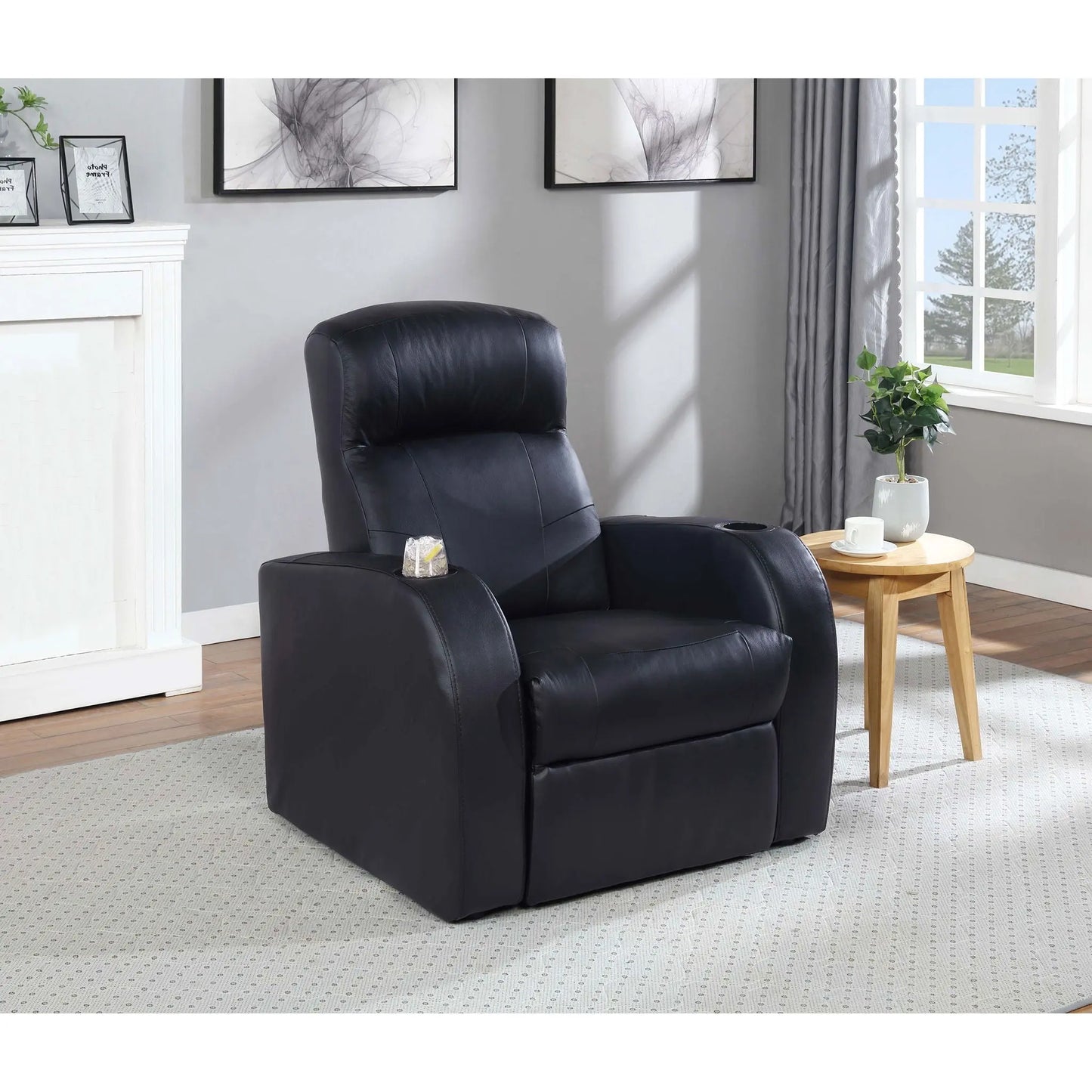 Upholstered Recliner With Cup Holder Comfort Lounge Chair - Black Furniture Max