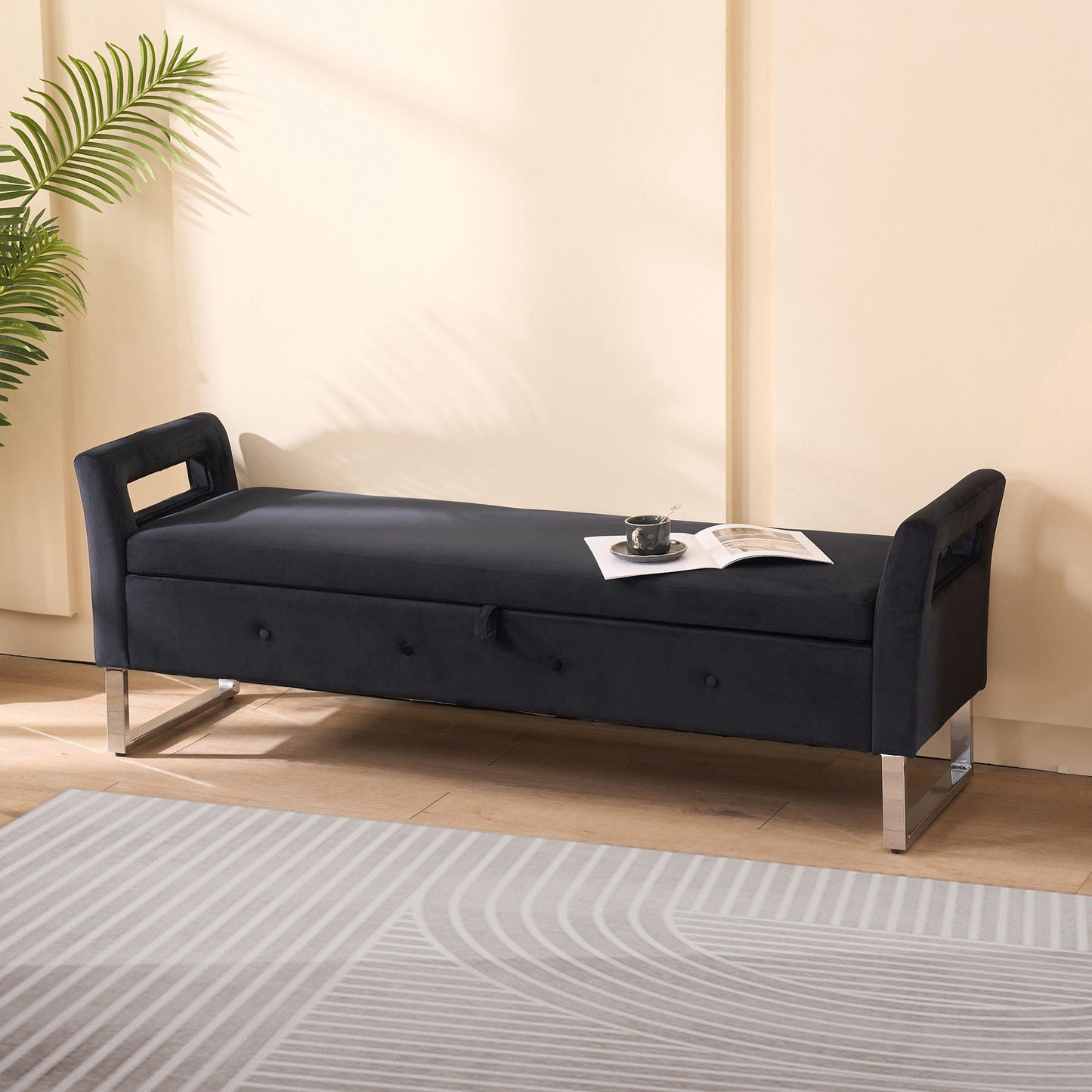 Wide Storage Soft Ottoman Bench With Armrests Home Essentials