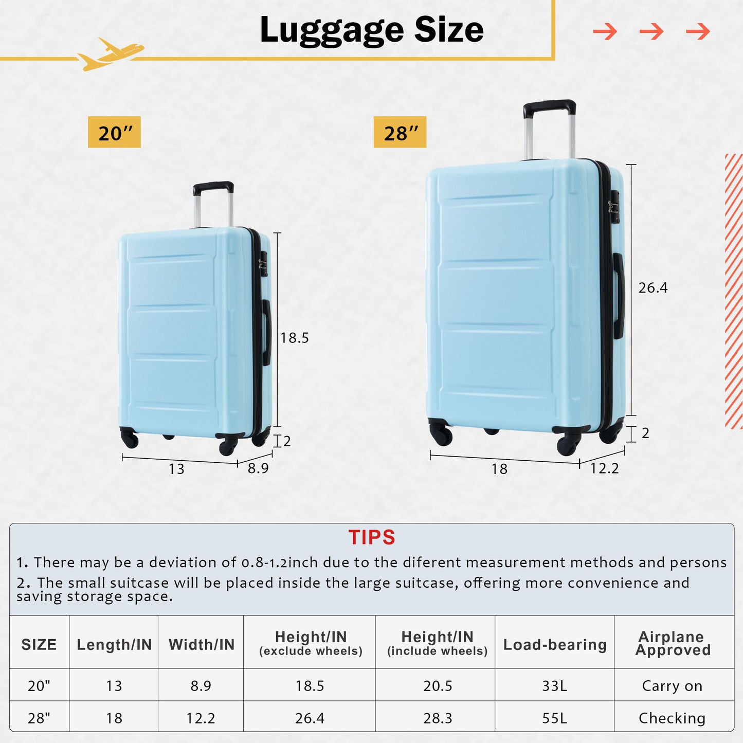 2 Piece Luggage Set With Bags Expanable Spinner Wheels ABS Lightweight Suitcase With Tsa Lock 20" / 28" Daily Nest