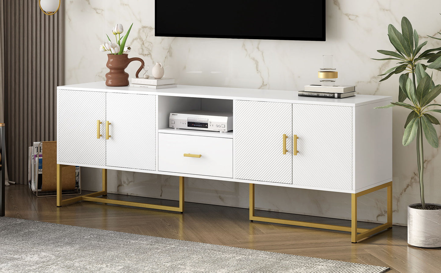 TV Cabinet With 1 Drawer, 2 Cabinets, Handles And Anti-Tip Device Hearth and Haven