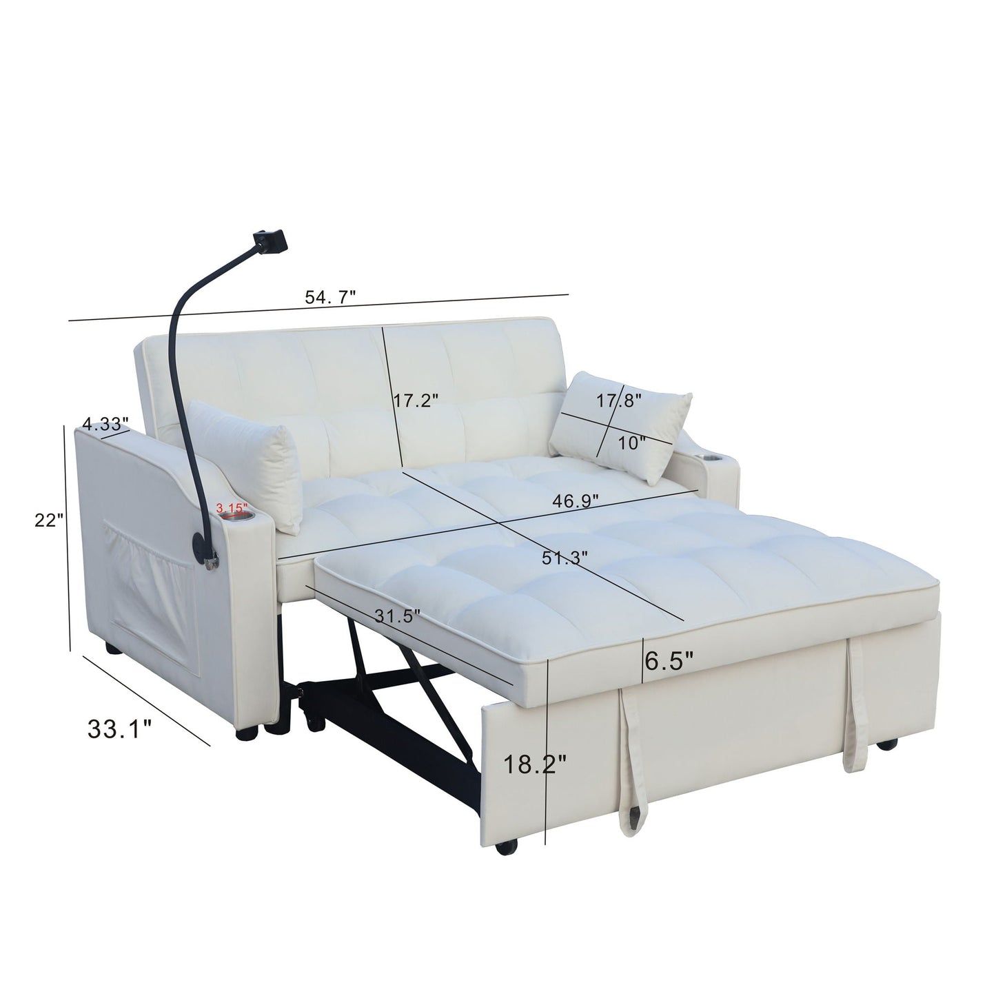 Modern Velvet Loveseat With Pullout Bed, Adjustable Reclining Backrest Home Essentials