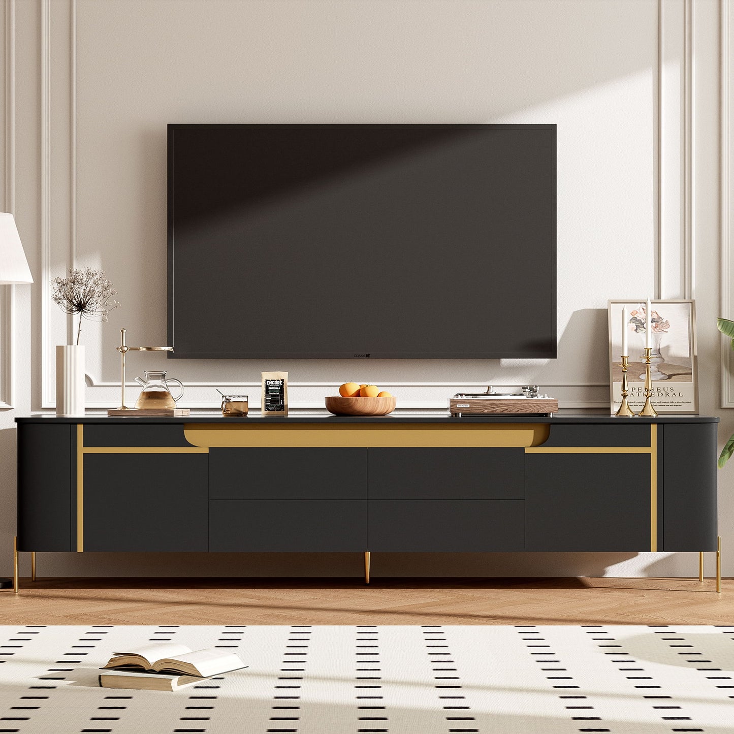 TV Stand For TVs Up To 80" With 4 Drawers And 2 Spacious Cabinets Hearth and Haven