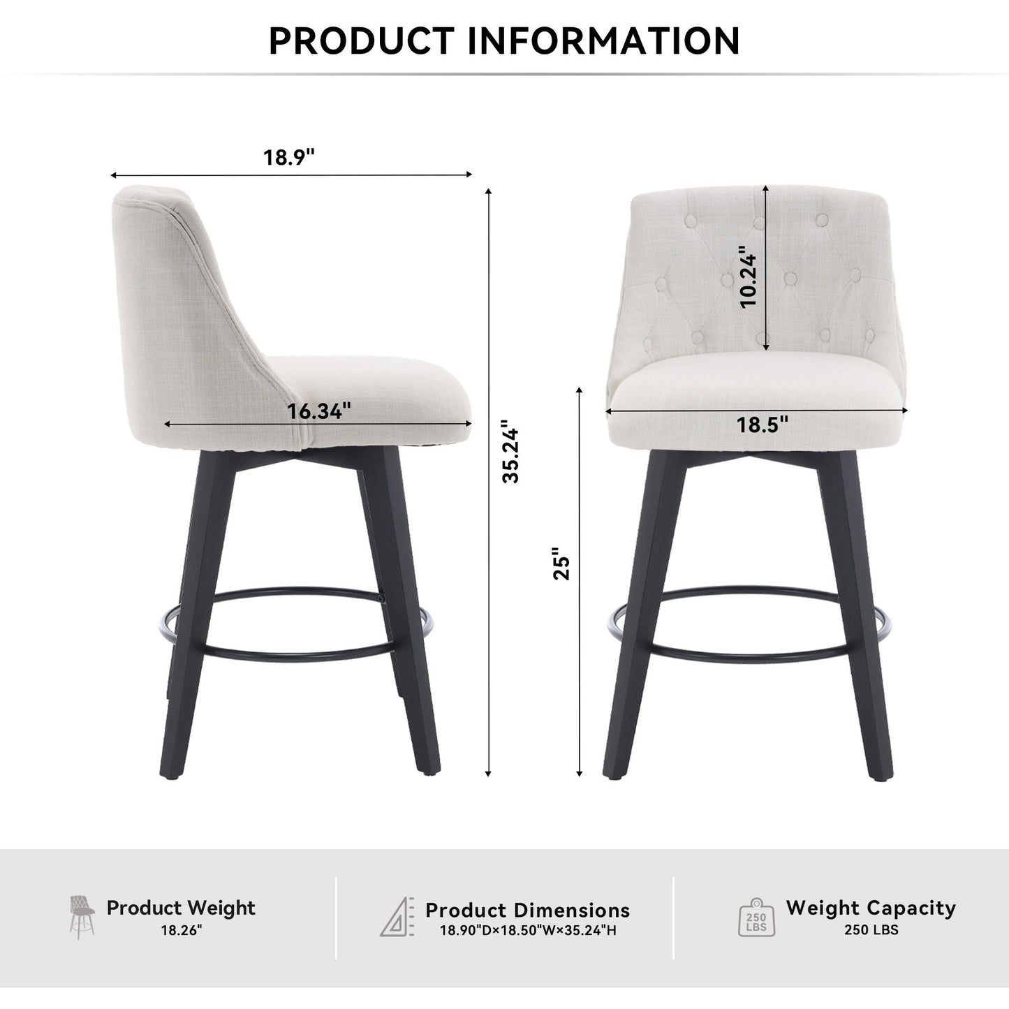 Swivel Bar Stools & Button Tufted Back (Set of 2) Home Essentials