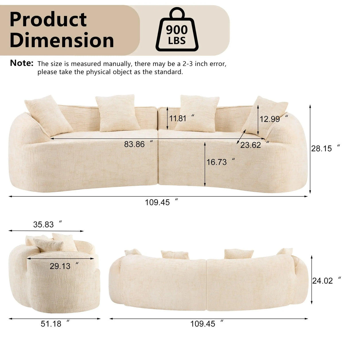 Curved Compressed Sofa, Nordic-Style Design For Living Room Home Essentials