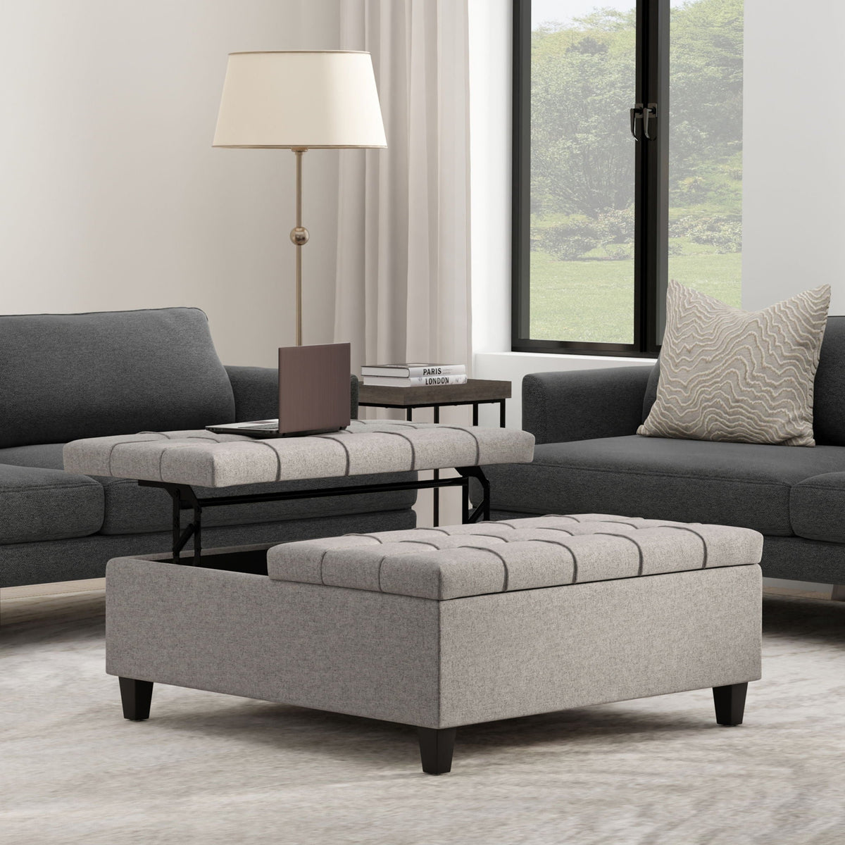 Harrison - Large Square Coffee Table Storage Ottoman - Gray Simpli-Home
