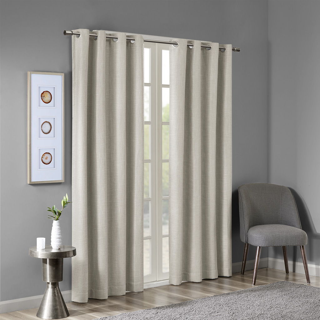 Maya - 54" Printed Heathered Blackout Grommet Top Curtain Panel - Taupe SunSmart