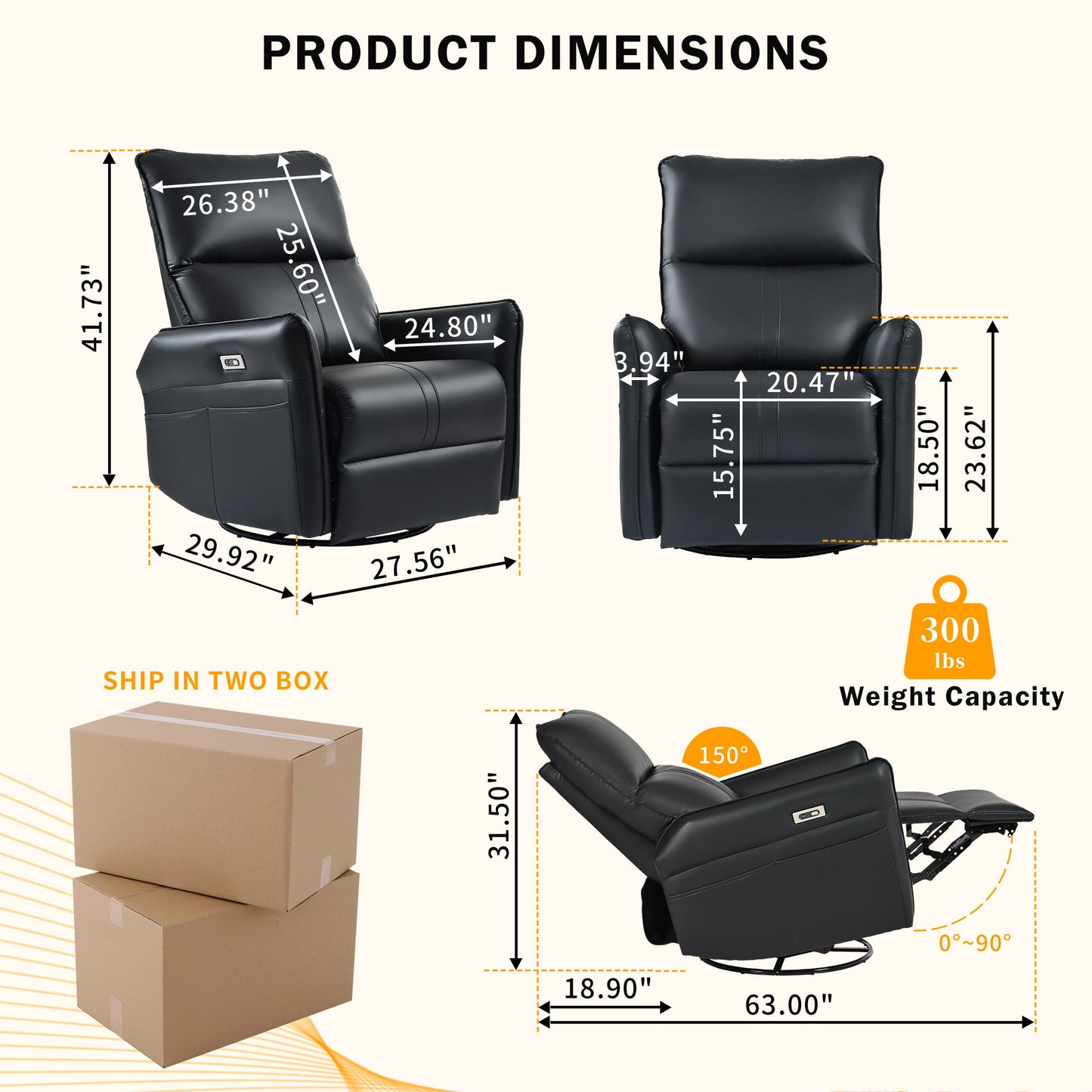 270° Power Swivel Rocker Glider Recliner Chair With USB Ports Home Essentials