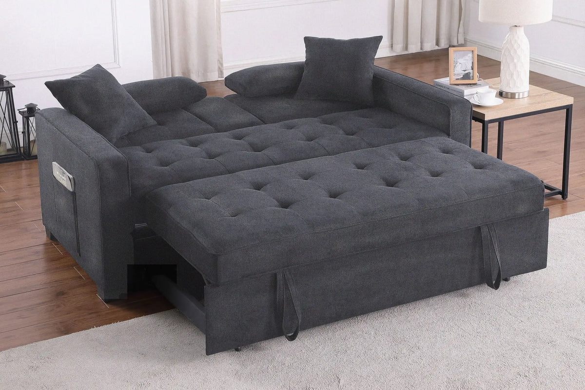 Cody II - Convertible Sleeper Loveseat With Cup Holder, Charging Ports and Pocket - Dark Gray Lilola Home