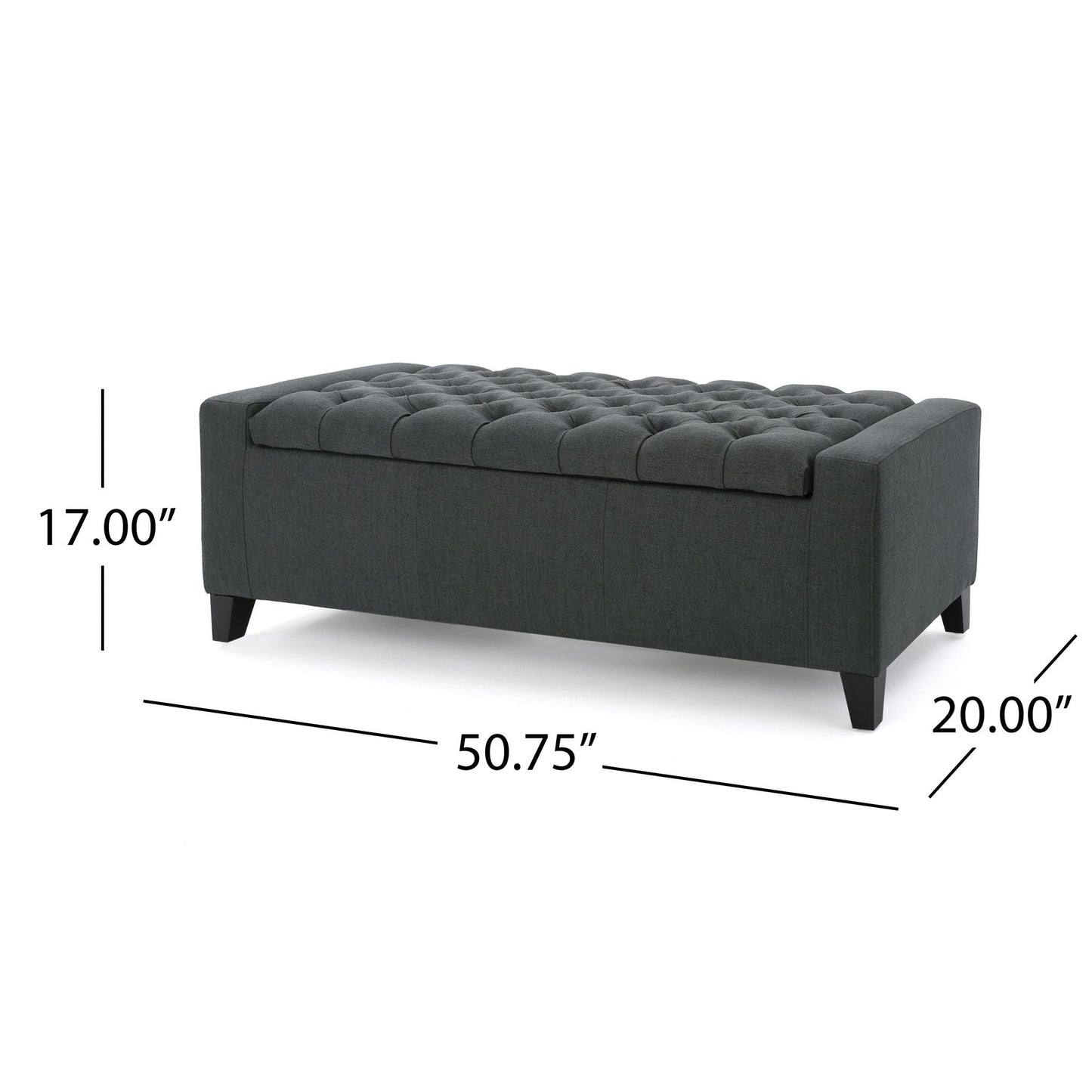 Contemporary Storage Ottoman With Tufted Top - Dark Gray Noble House