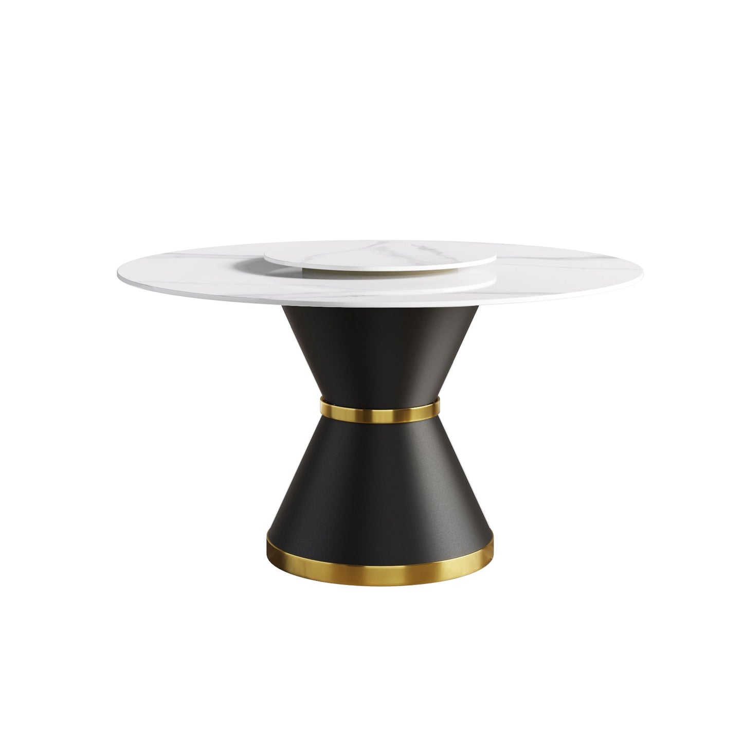 53" Modern Artificial Stone Round Carbon Steel Base Dining Table, Can Accommodate 6 People, Artificial Stone Turntable - White / Black Home Essentials