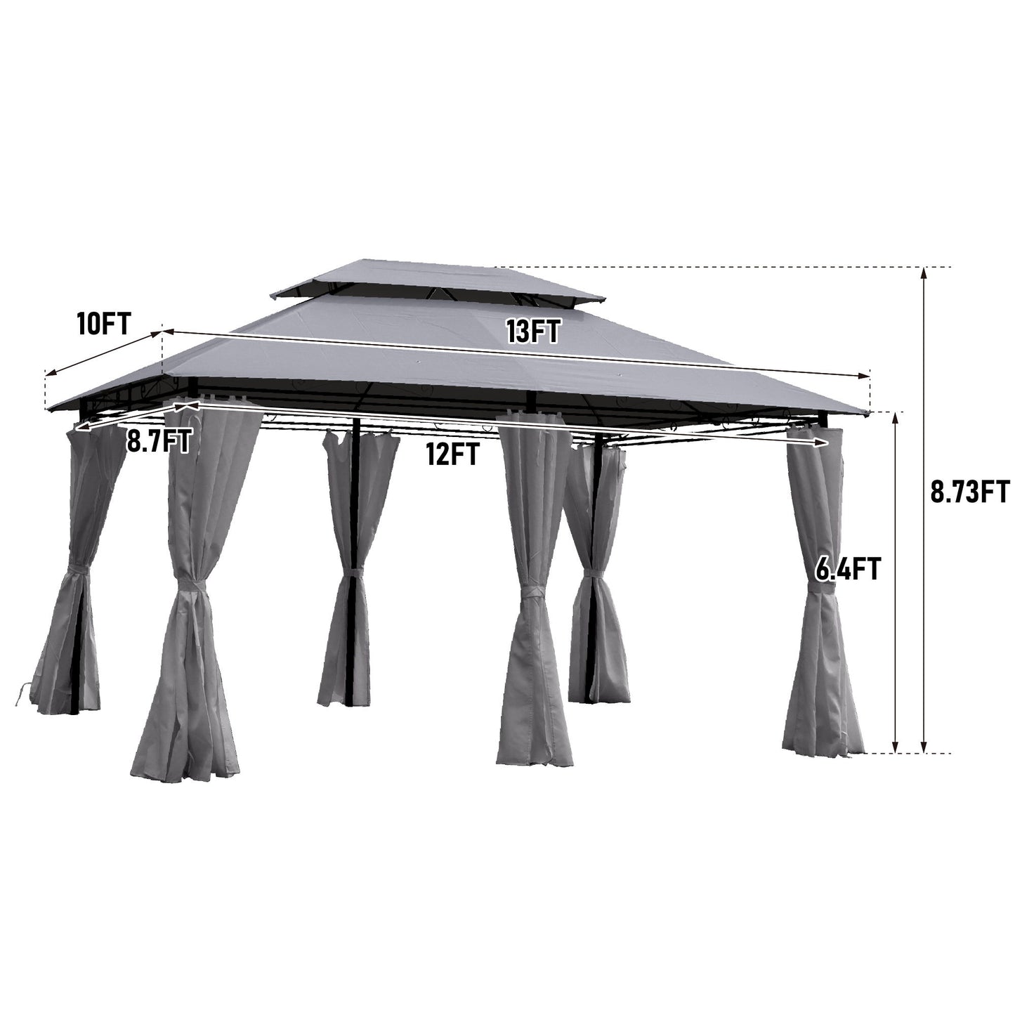 13 0 Ft Outdoor Patio Gazebo Canopy Tent With Ventilated Double Roof And Side Wall (Detachable Curtain Included On All Sides) Suitable For Lawn Garden Backyard And Deck - Gray Home Essentials