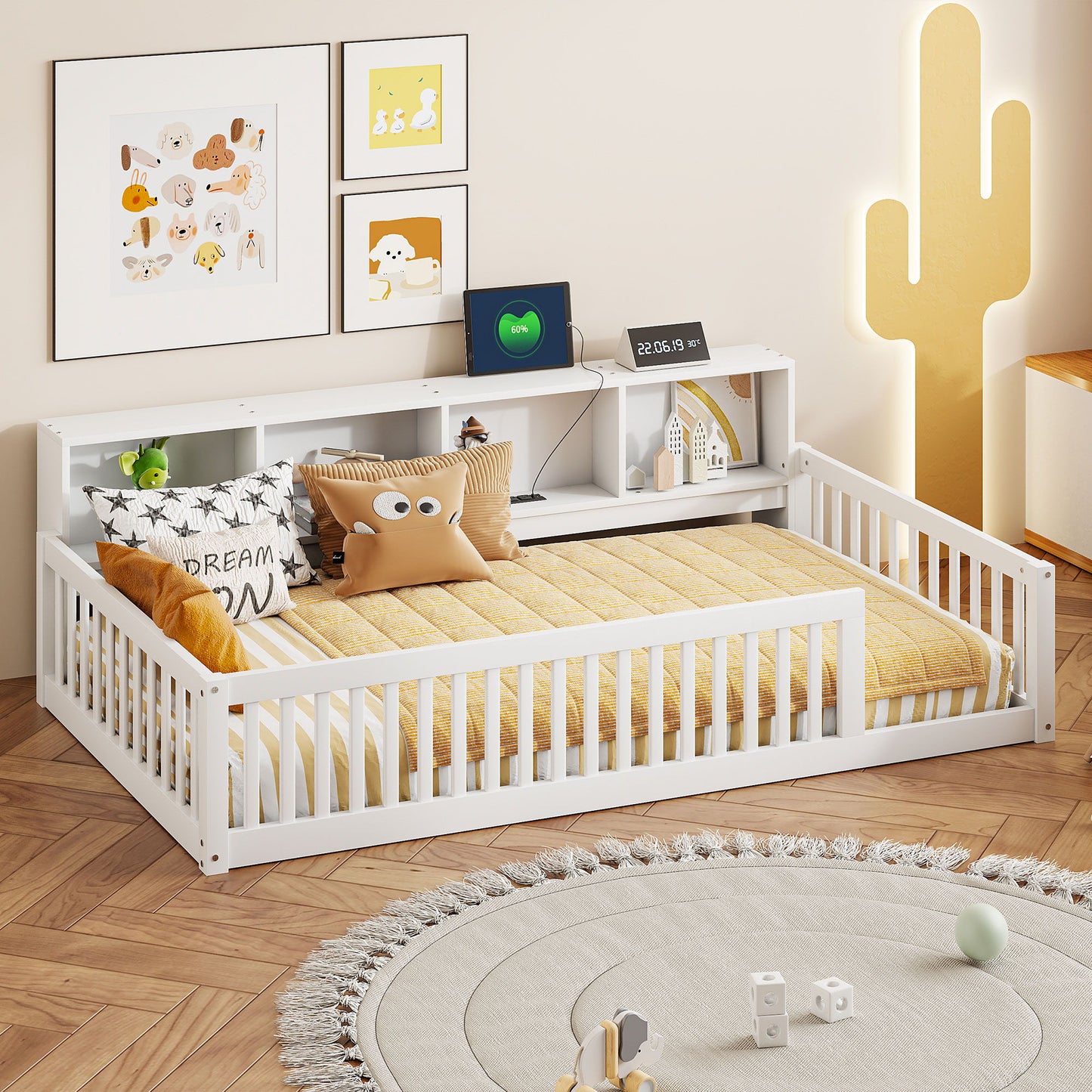 Floor Bed With Storage Cabinets And USB Ports Hearth and Haven