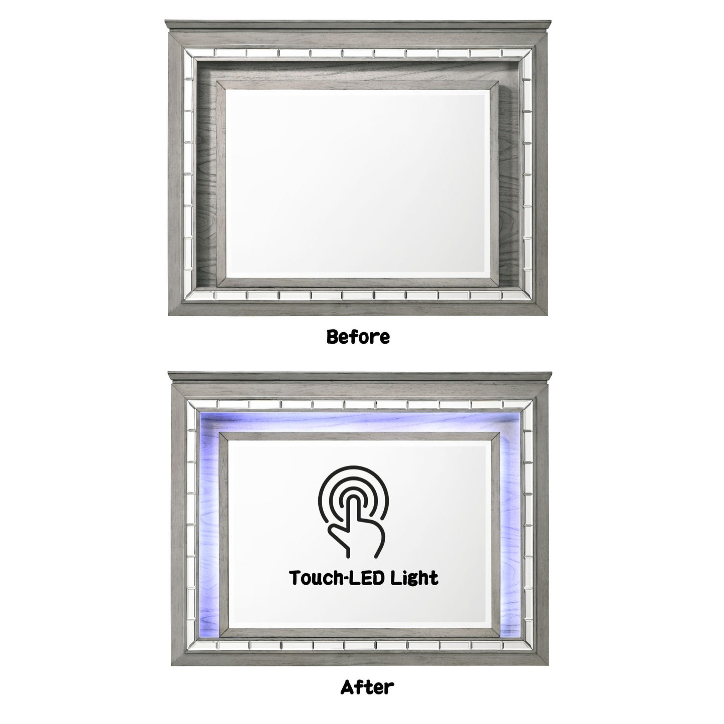 Antares - Mirror With LED - Light Gray Acme