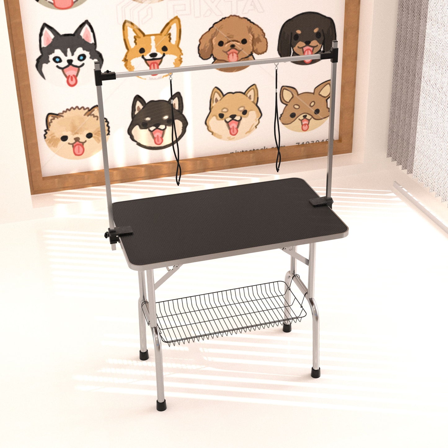 Professional Dog Pet Grooming Table Adjustable Heavy Duty Portable With Arm & Noose & Mesh Tray - Black Daily Nest