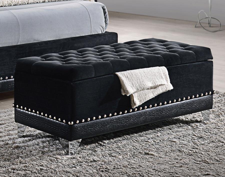 Barzini - Velvet Upholstered Tufted Storage Bench - Black CoasterElevations