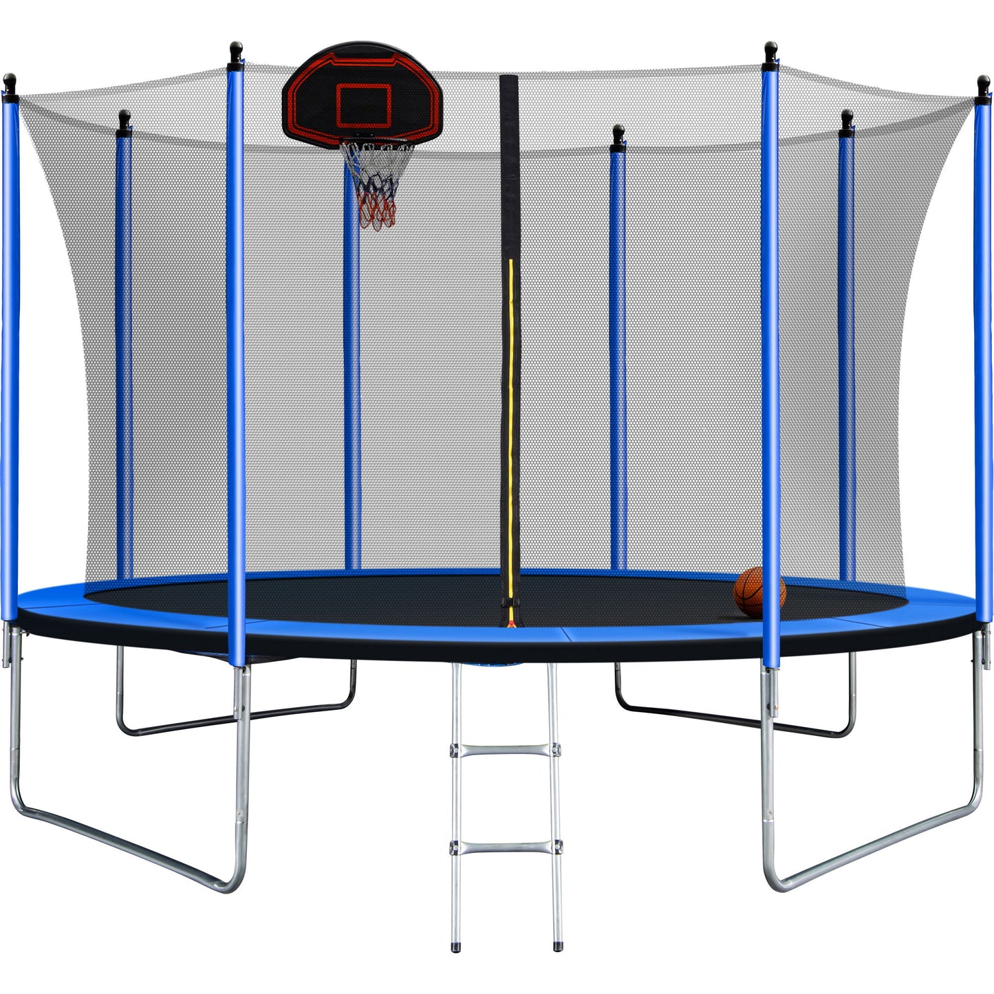 10Ft Trampoline With Basketball Hoop Inflator And Ladder (Inner Safety Enclosure) - Blue Daily Nest