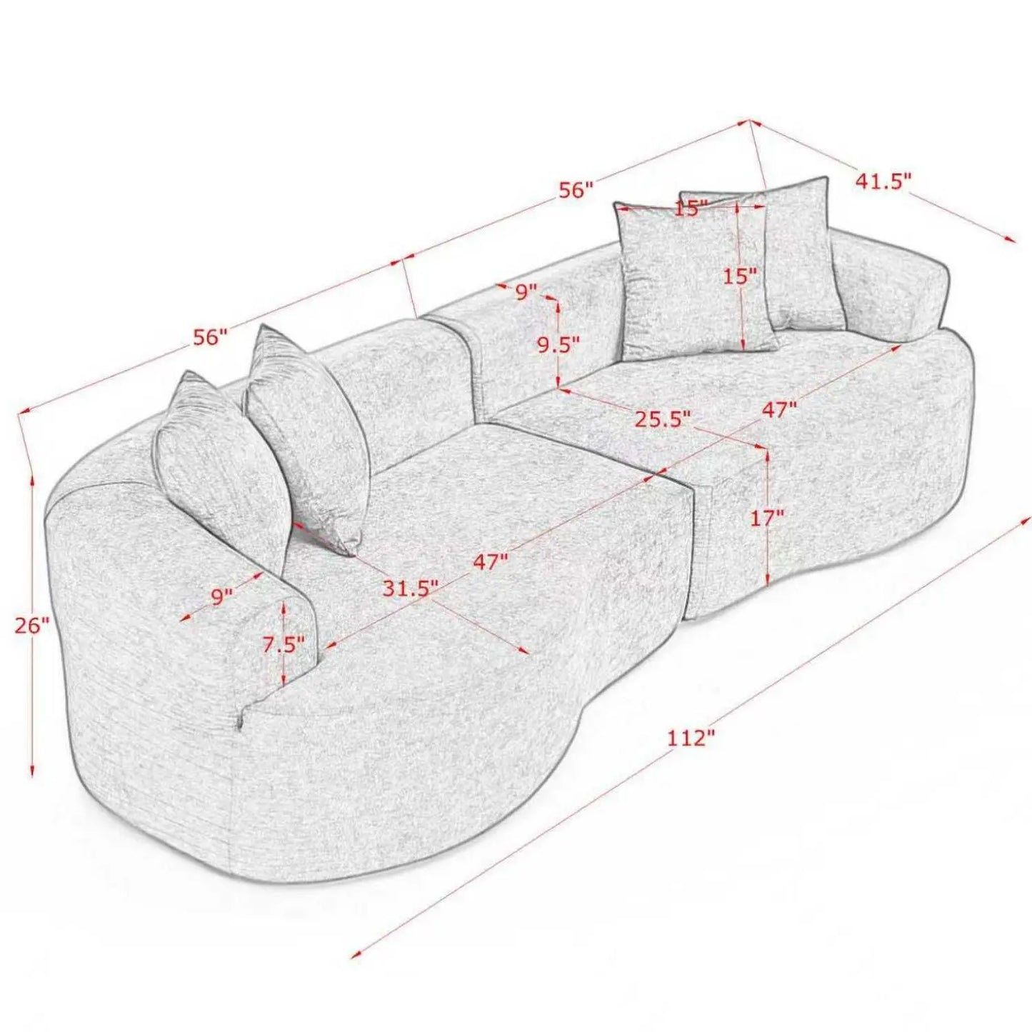 4 Seater Curved Cloud Sectional Sofa Home Essentials