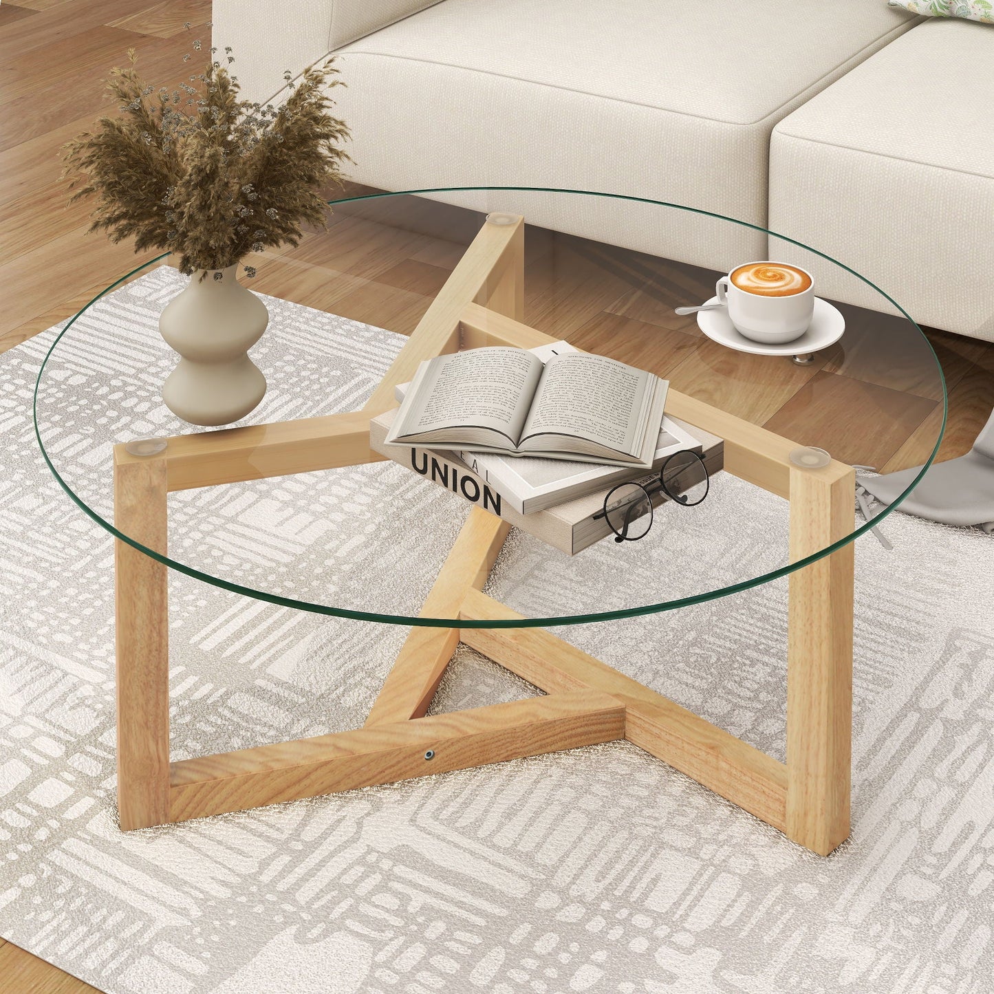 Round Glass Coffee Table Modern Cocktail Table Hearth and Haven