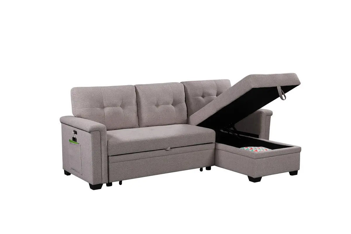 Nathan - Reversible Sleeper Sectional Sofa With Storage Chaise, USB Charging Ports And Pocket Lilola Home
