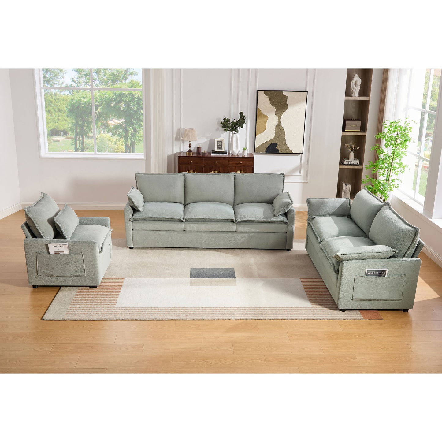 Modern Sofa Set With Double Layer Cushion And Side Storage Pockets Hearth and Haven