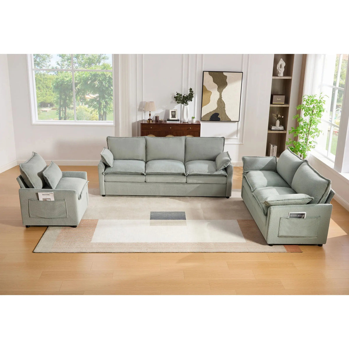 Modern Sofa Set With Double Layer Cushion And Side Storage Pockets Hearth and Haven