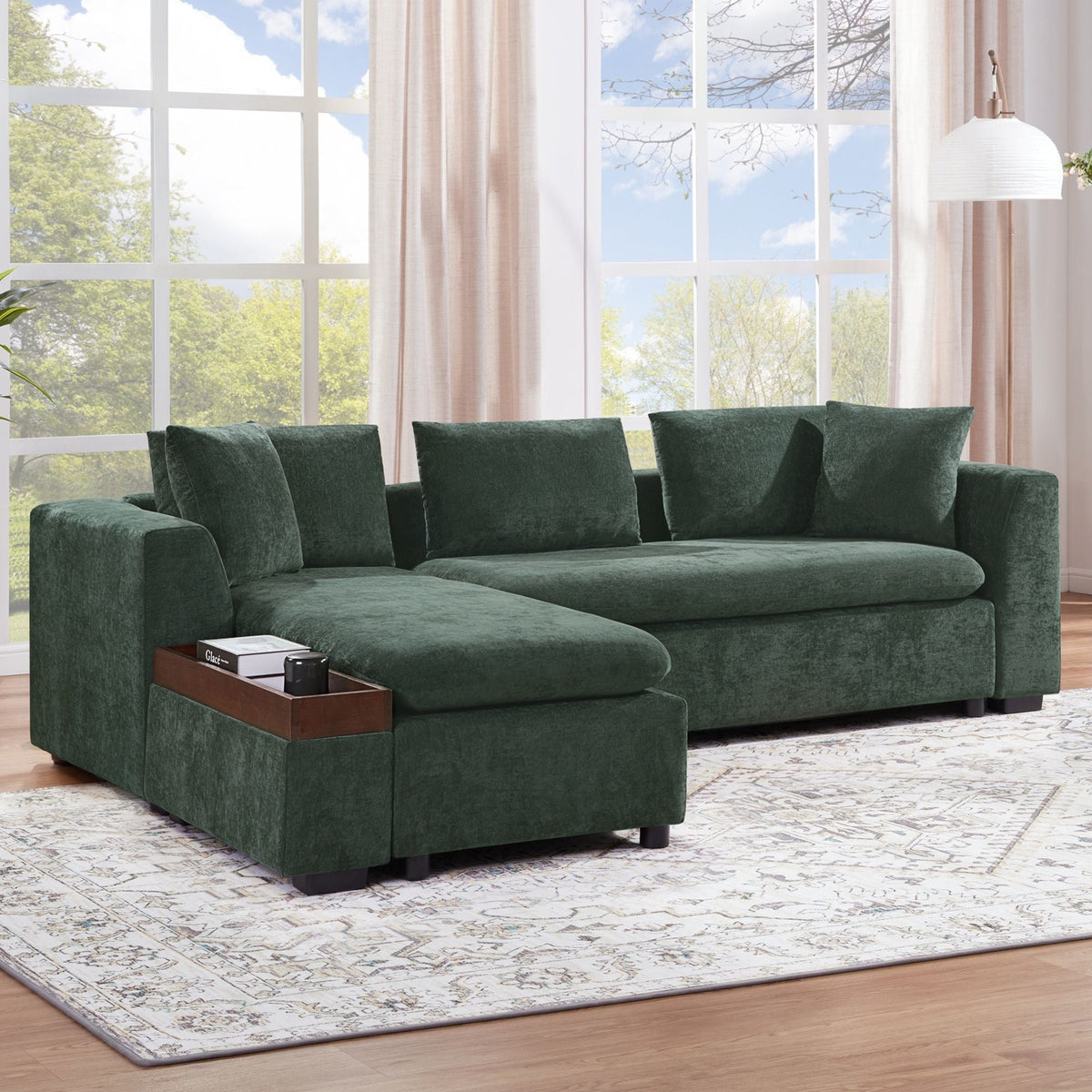 Modern L Shaped Sectional Sofa With Upholstery And Wooden Storage Hearth and Haven