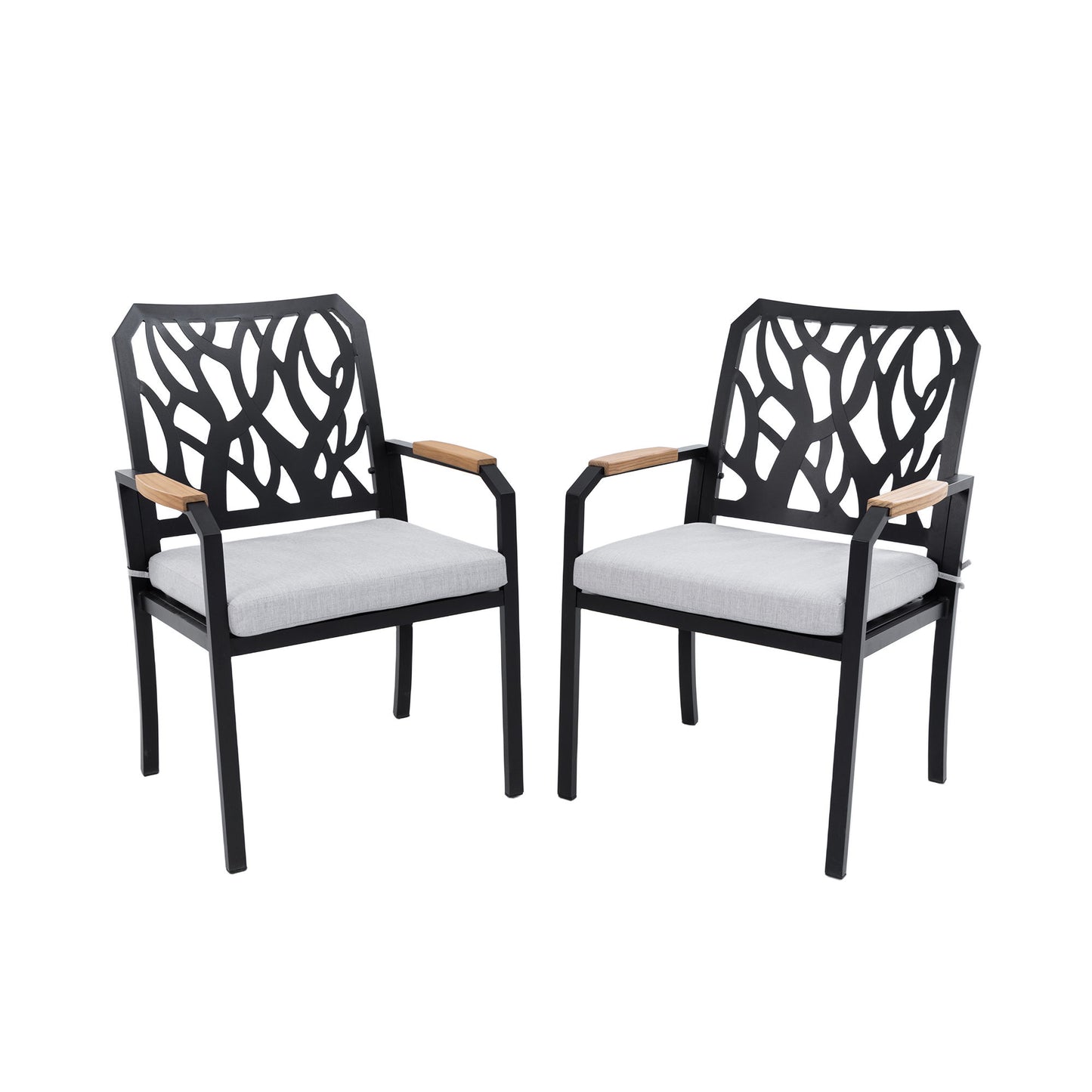 Outdoor Patio Stationary Dining Chairs With Outdoor Grade Sunbrella Cushions, Branch Like Backrest (Set of 2) - Bourbon Brown Life Outside