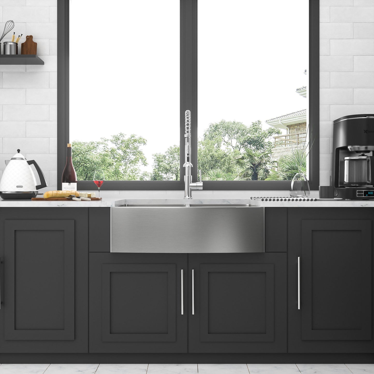 Double Bowl Farmhouse Sink, Stainless Steel Apron Front Kitchen Sink 16 Gauge - Brushed Nickel Daily Nest