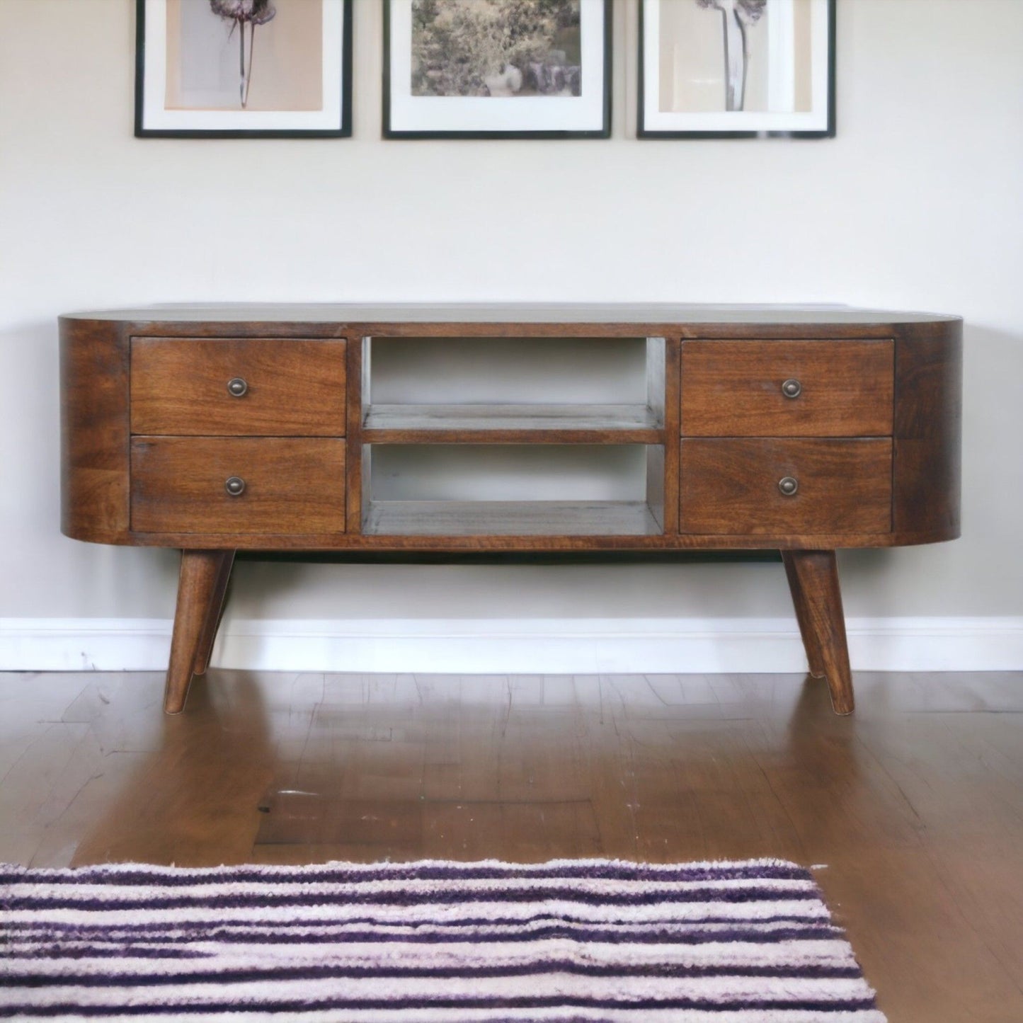 Solid Wood Rounded Entertainment Unit Artisan Furniture
