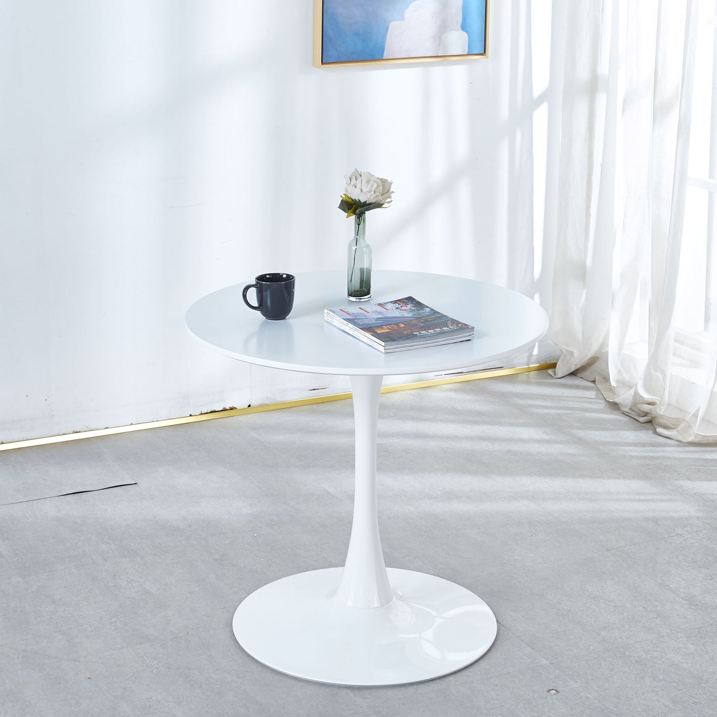 Tulip Table Mid-Century Dining Table With Round MDF Table Top, Pedestal Dining Table, End Table Leisure Coffee Table Home Essentials